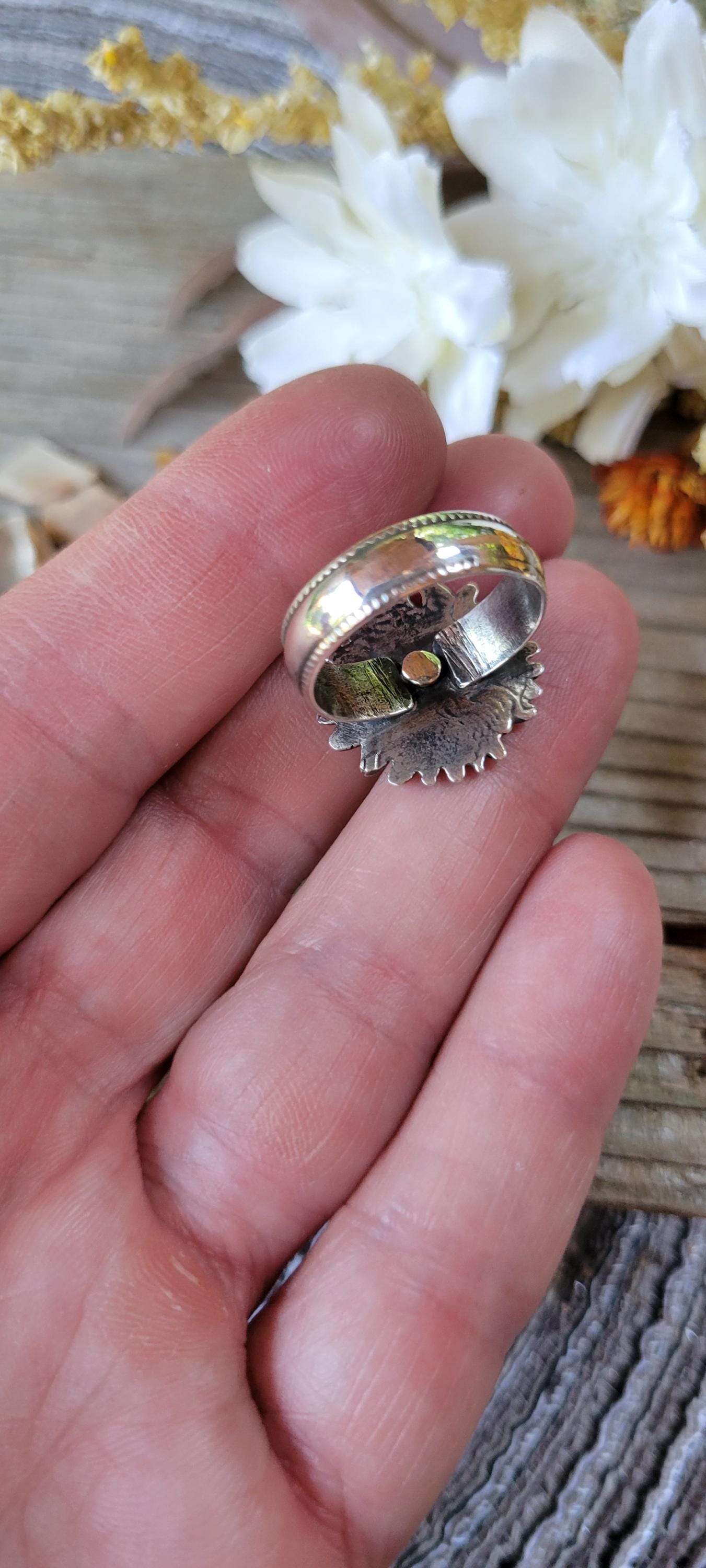 Sterling Silver Sunflower Cast Ring - handmade, hand crafted, beautiful gift, Size 6.75 USA
