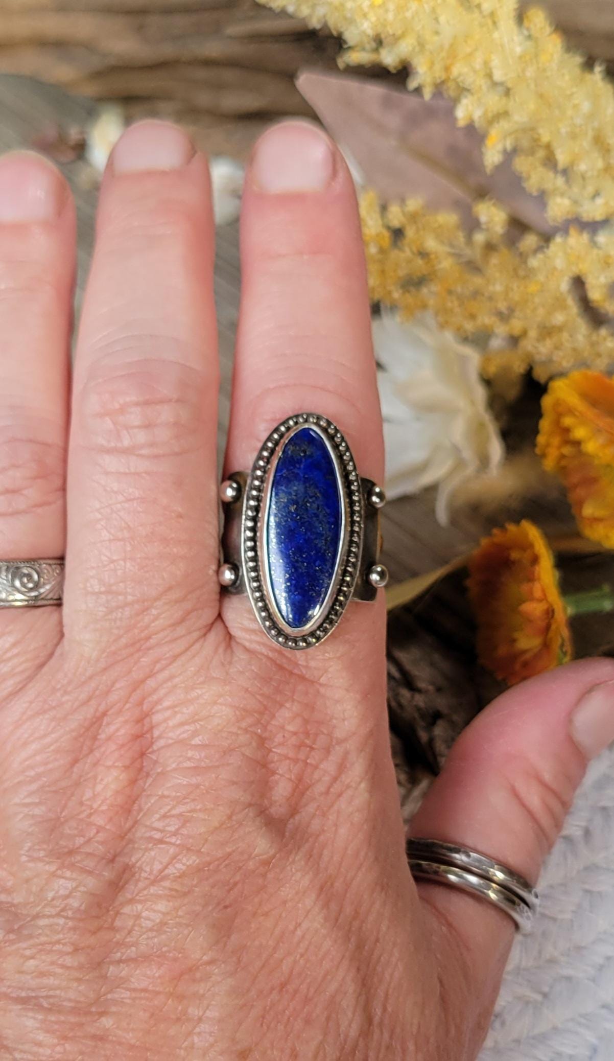 Lapis Lazuli Sterling Silver Ring - handmade, hand crafted, blue, navy blue, oval, natural gemstone, shield, beautiful gift, Size 8 USA