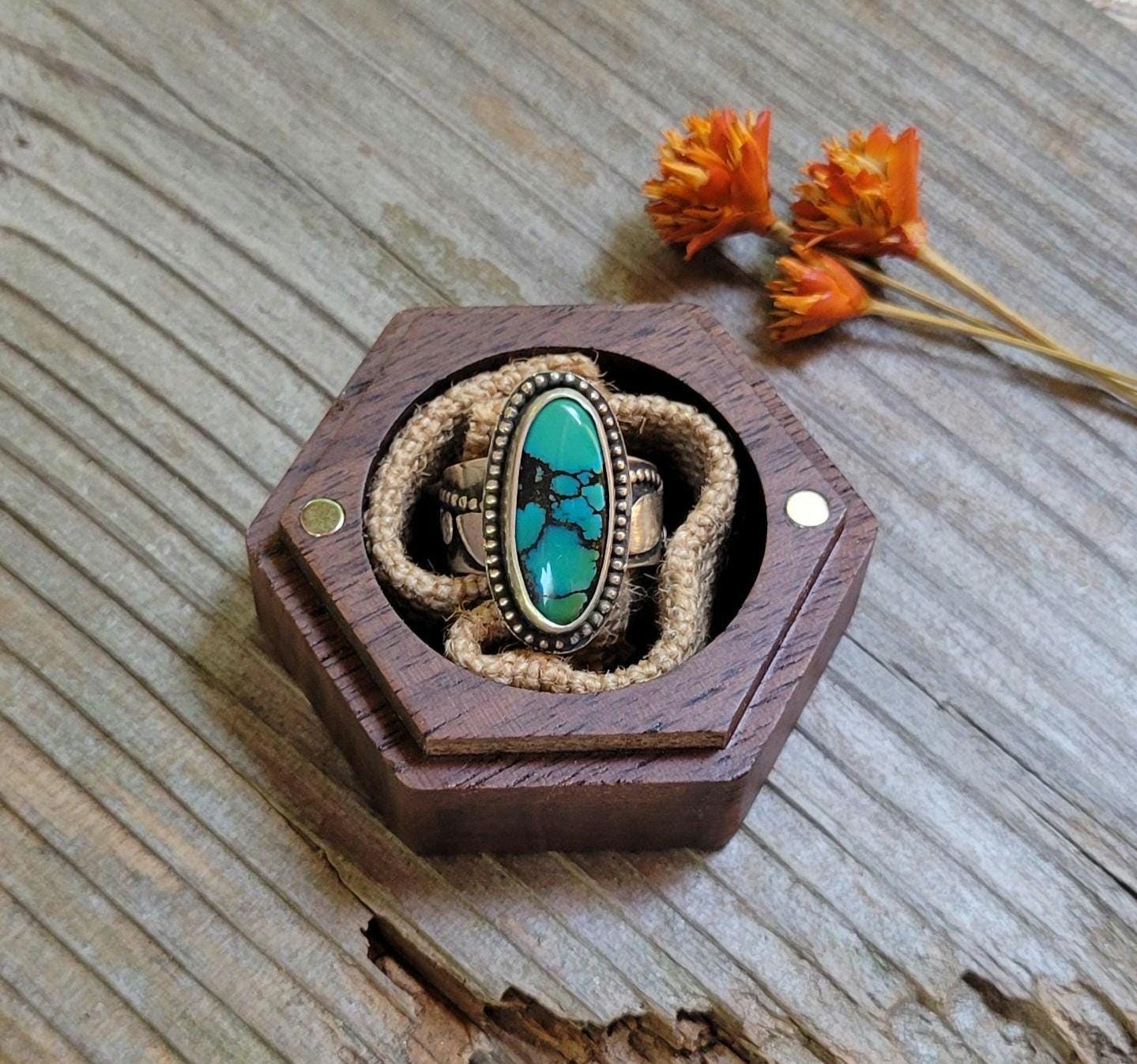 Green Turquoise Ring - handmade, 100% fabricated by hand, vine ring shank, leaves, leaf, sterling silver ring, beautiful gift, Size 6.5 USA