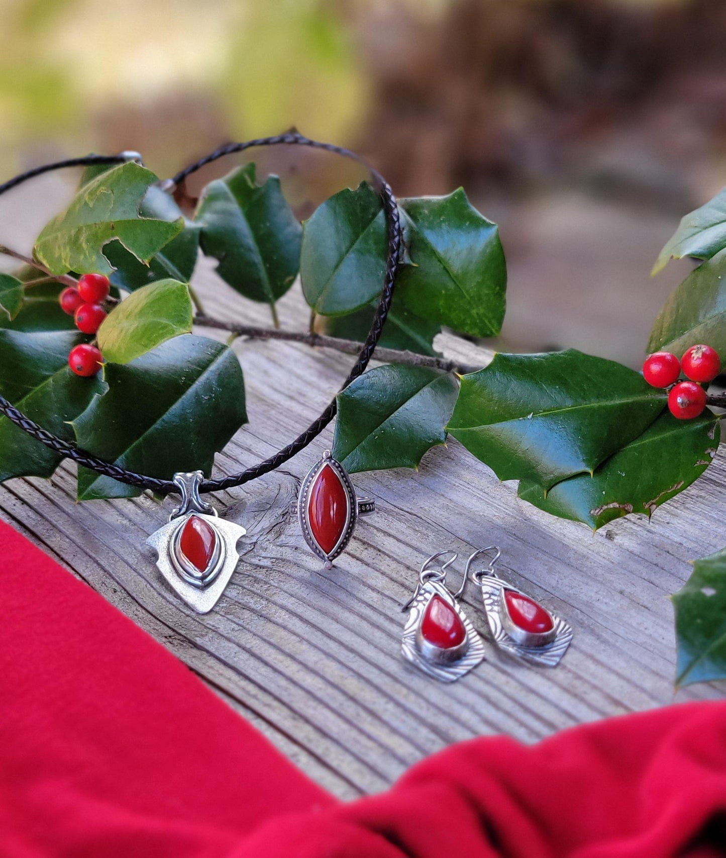 Rosarita Red Silver Earrings - handmade, sterling, open back, pattern, festive, Christmas, holly berry red, extremely light, beautiful gift