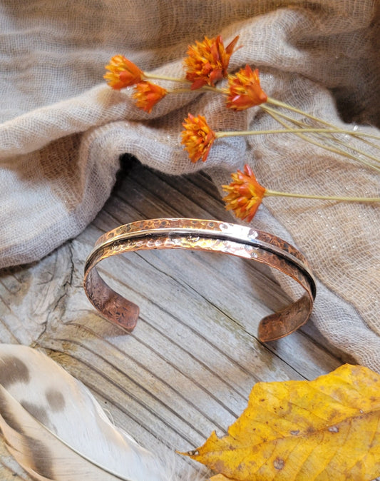 Hammered Copper and Silver Cuff