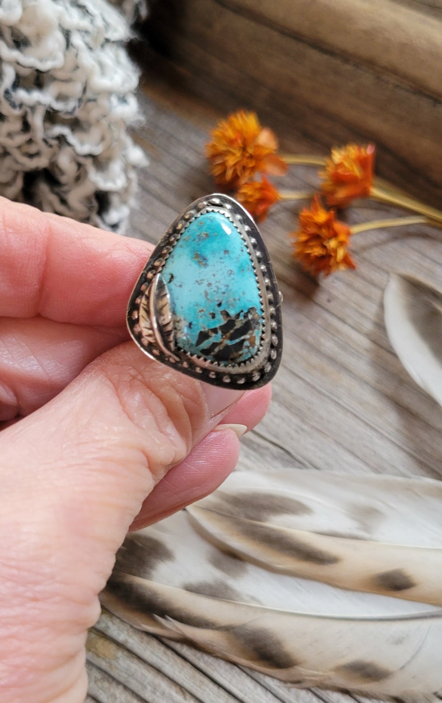 Natural Black Jack Turquoise Ring | Size 7 USA