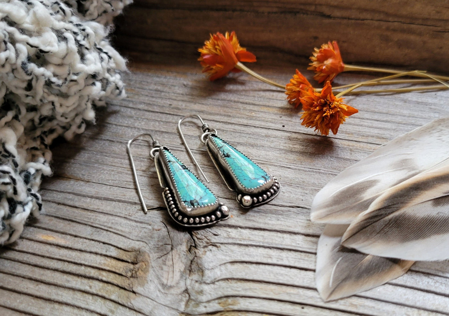 Handmade Blue Moon Turquoise Sterling Silver Drop Earrings