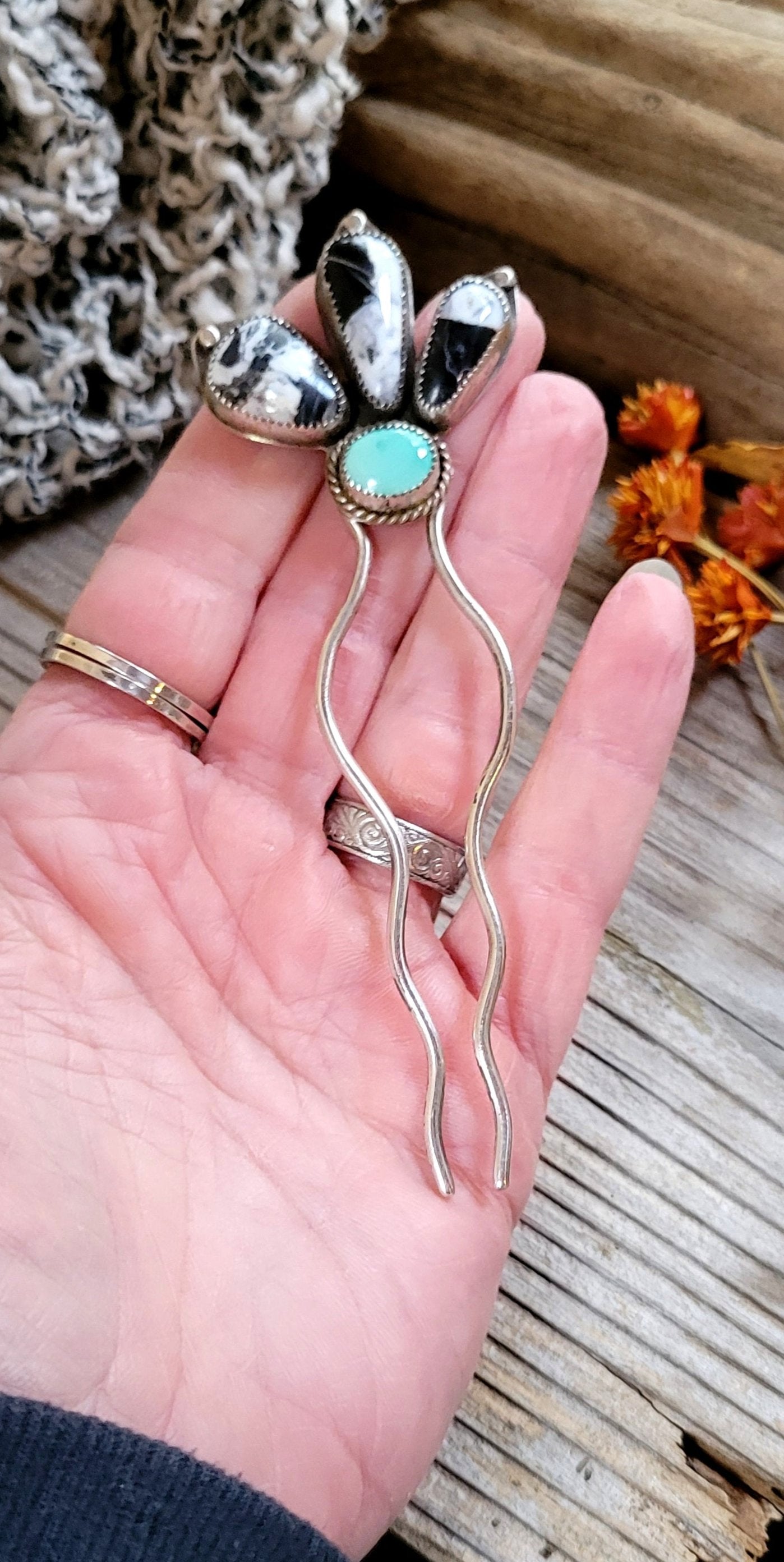 Handmade turquoise hair fork