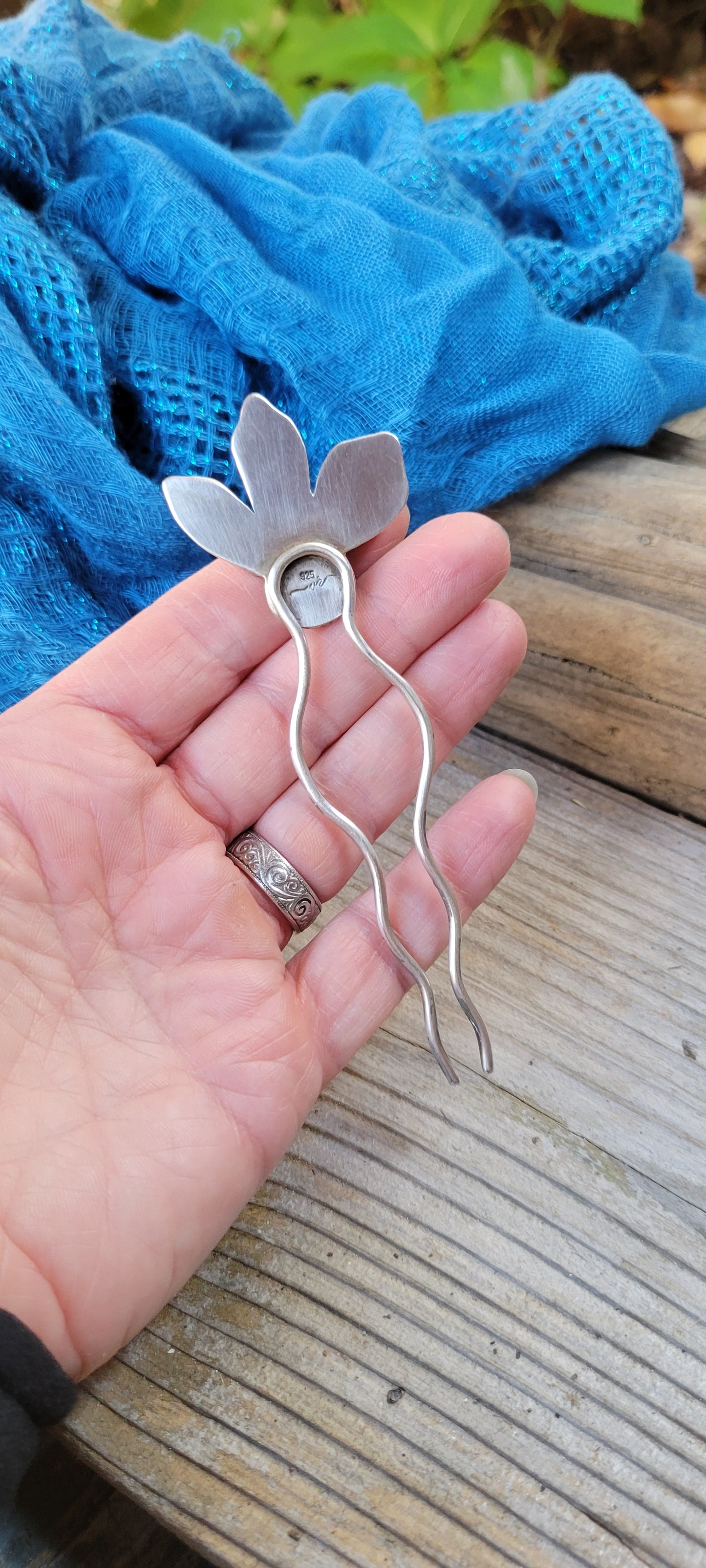 Handmade White Buffalo and Turquoise Flower Hair Fork