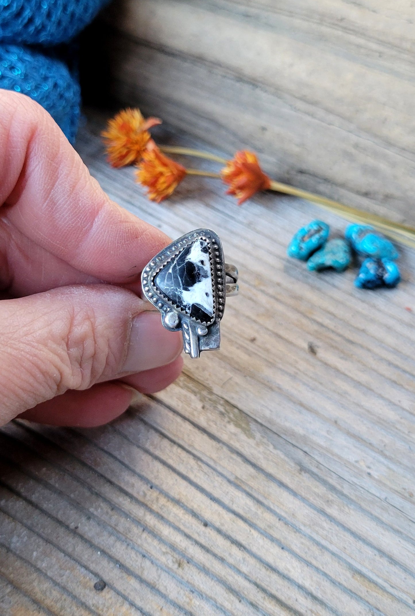 White Buffalo Hawk Tail Ring | 6.5 USA