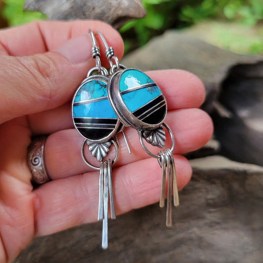 Turquoise Inlay Silver Earrings