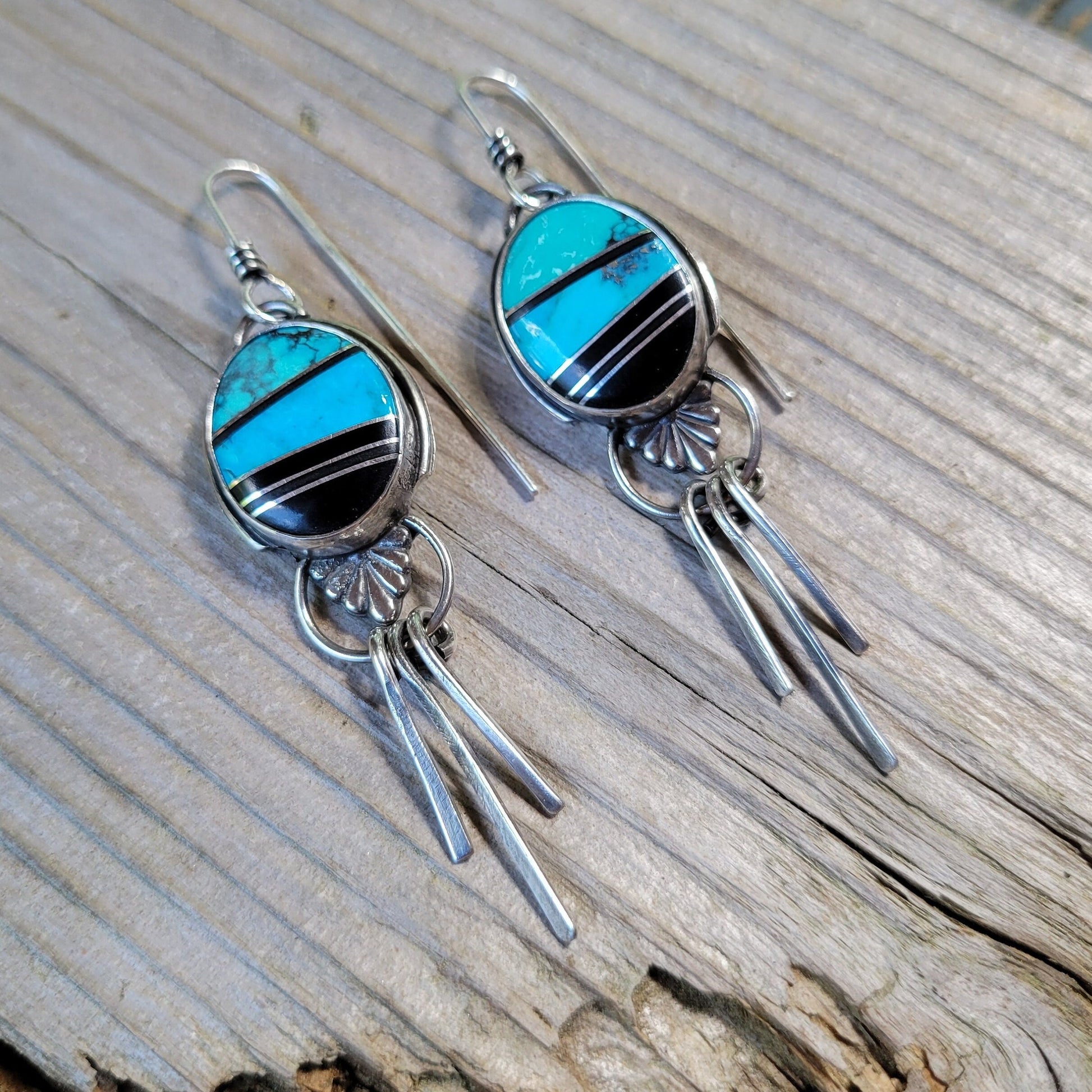 Blue Black Silver Earrings