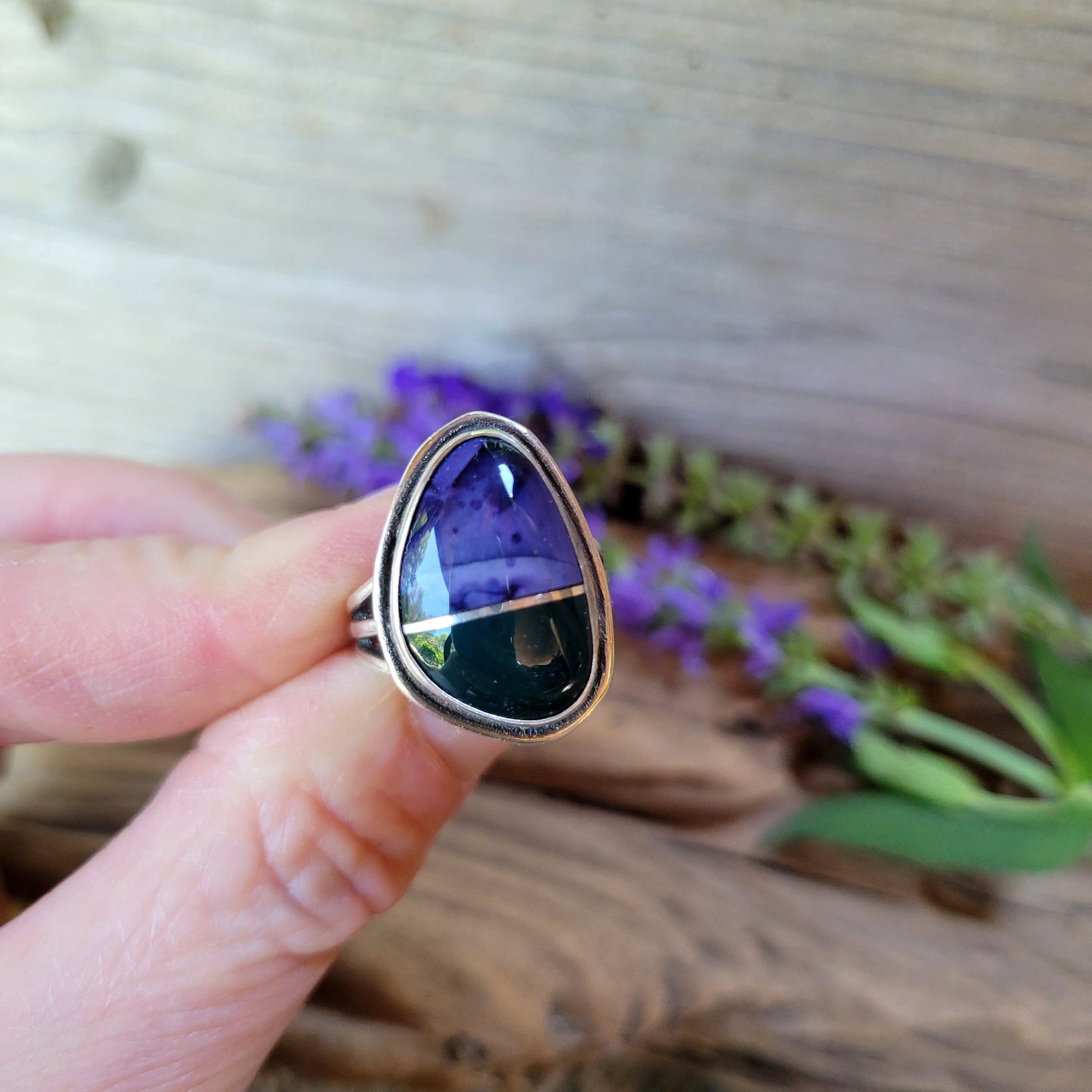 Jasper Tiffany Stone Silver Ring - handmade, purple, intarsia, natural stones, sterling, art, statement ring, Size 6.5 USA, beautiful gift