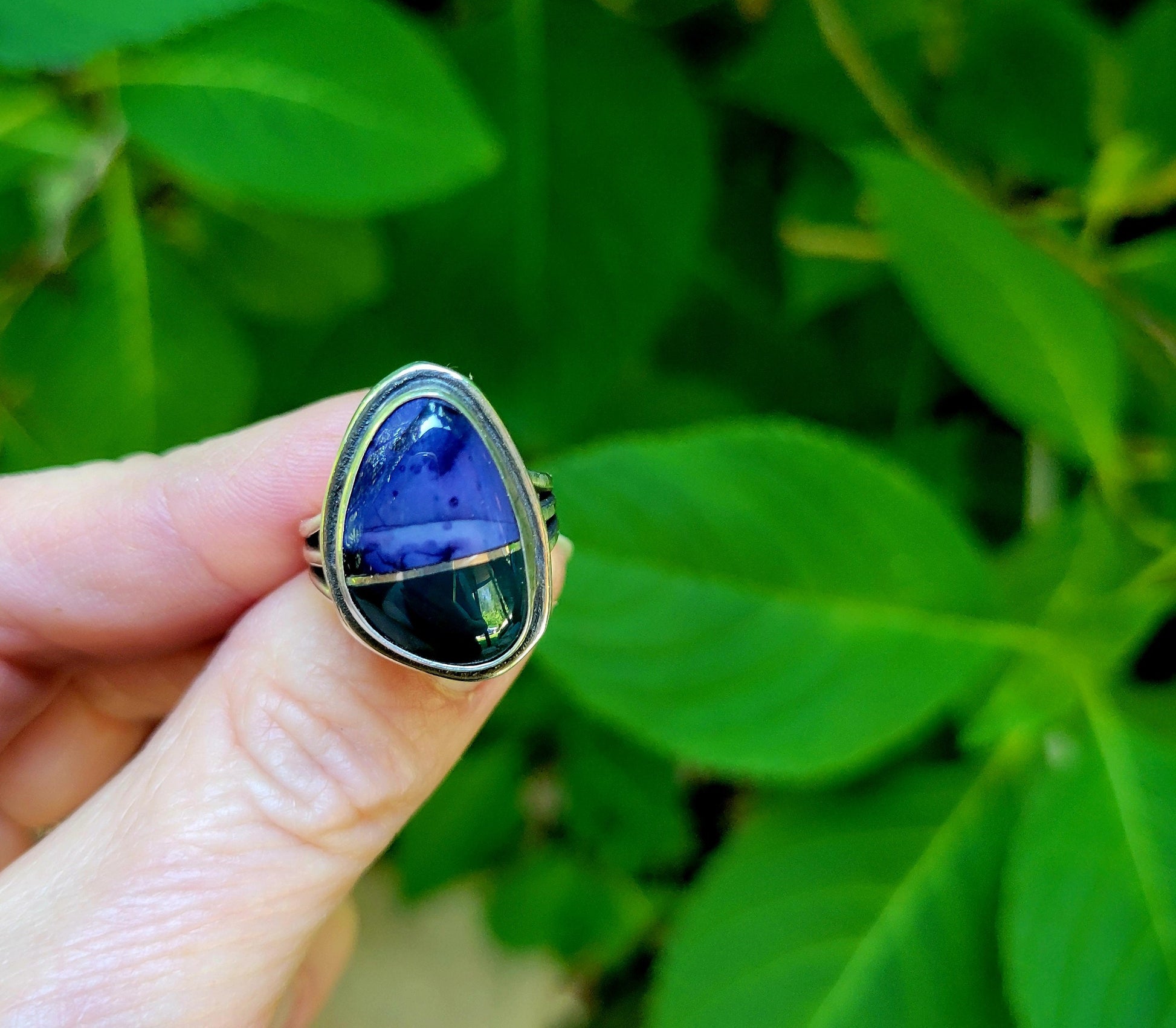 Jasper Tiffany Stone Silver Ring - handmade, purple, intarsia, natural stones, sterling, art, statement ring, Size 6.5 USA, beautiful gift