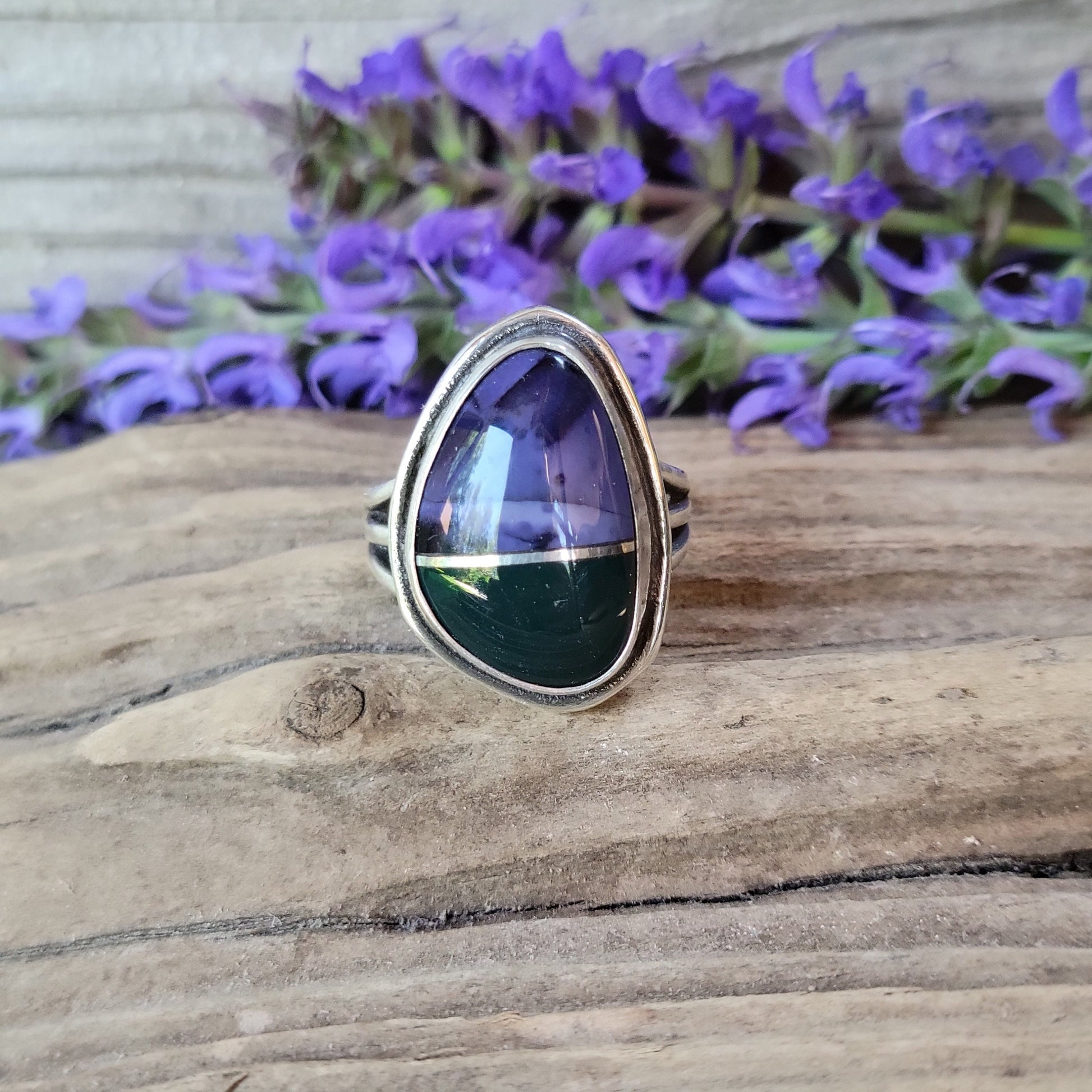 Jasper Tiffany Stone Silver Ring - handmade, purple, intarsia, natural stones, sterling, art, statement ring, Size 6.5 USA, beautiful gift