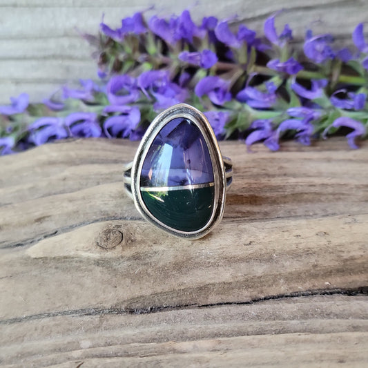 Jasper Tiffany Stone Silver Ring - handmade, purple, intarsia, natural stones, sterling, art, statement ring, Size 6.5 USA, beautiful gift