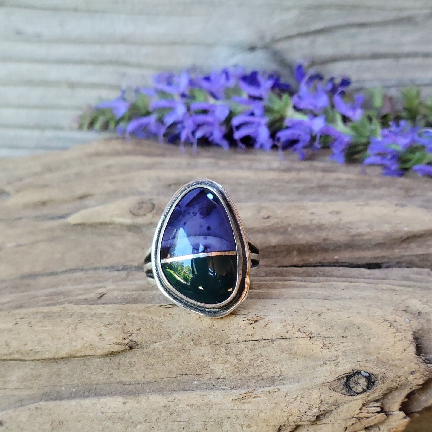 Jasper Tiffany Stone Silver Ring - handmade, purple, intarsia, natural stones, sterling, art, statement ring, Size 6.5 USA, beautiful gift