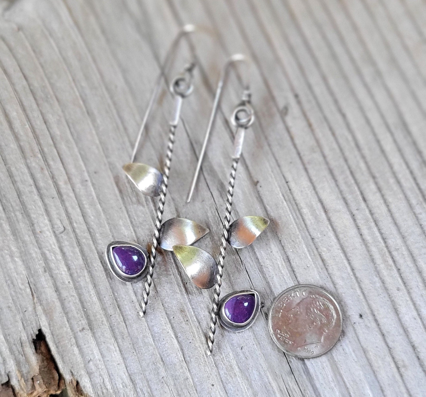 Long silver dangle earrings