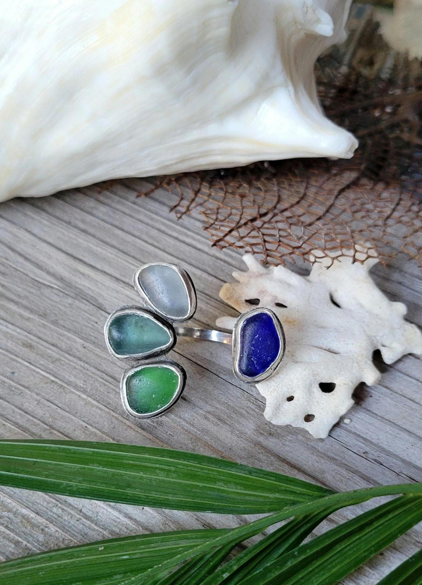 multi stone sea glass ring