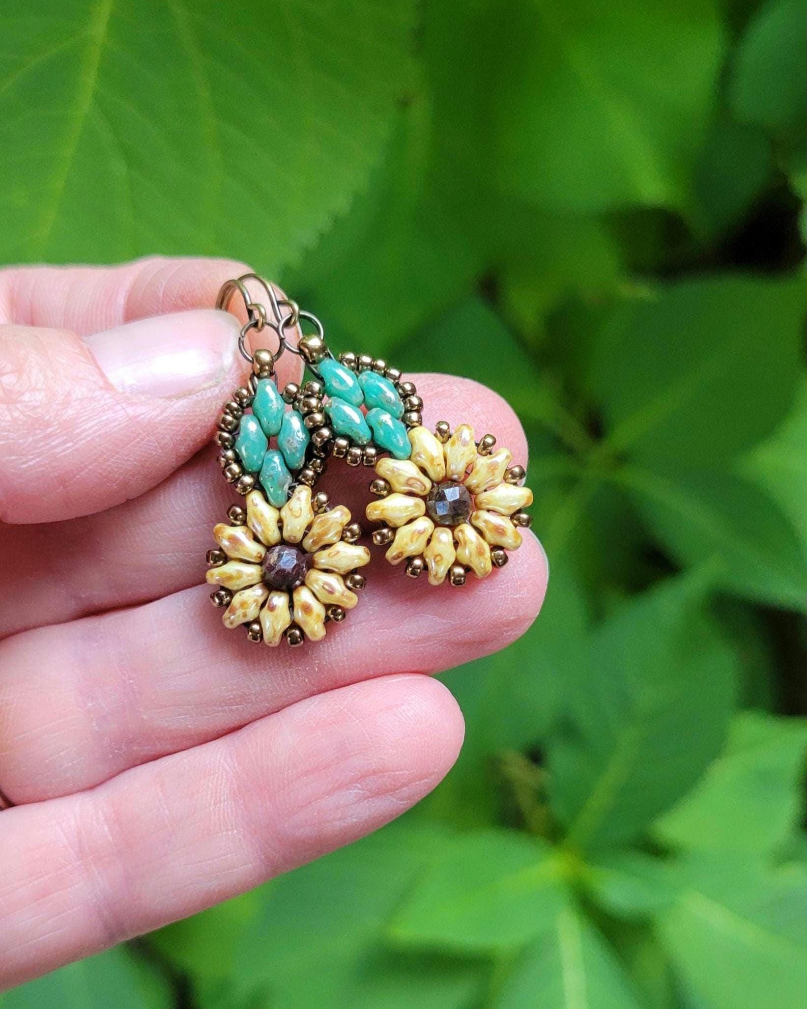 Beaded sunflower earrings