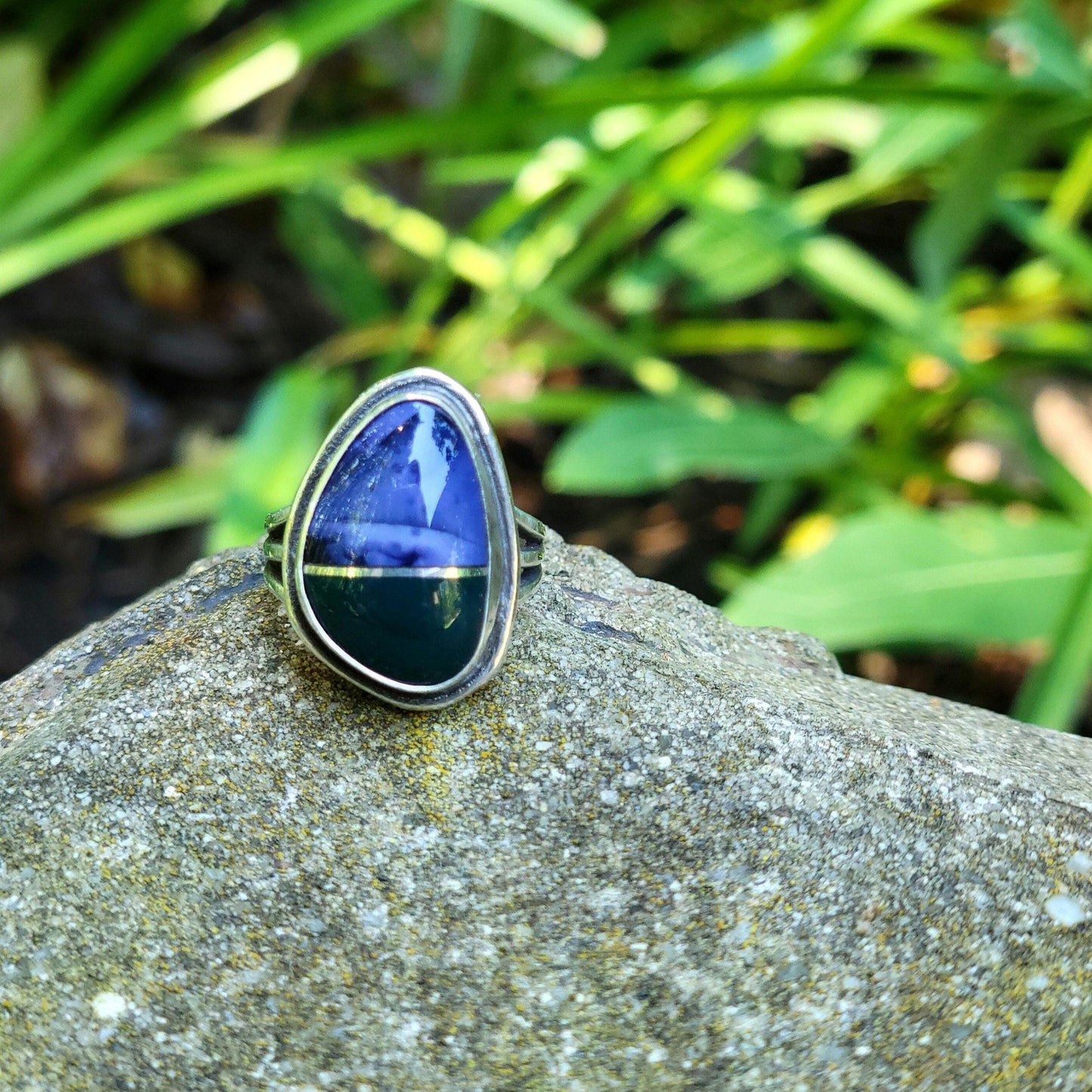 Jasper Tiffany Stone Silver Ring - handmade, purple, intarsia, natural stones, sterling, art, statement ring, Size 6.5 USA, beautiful gift