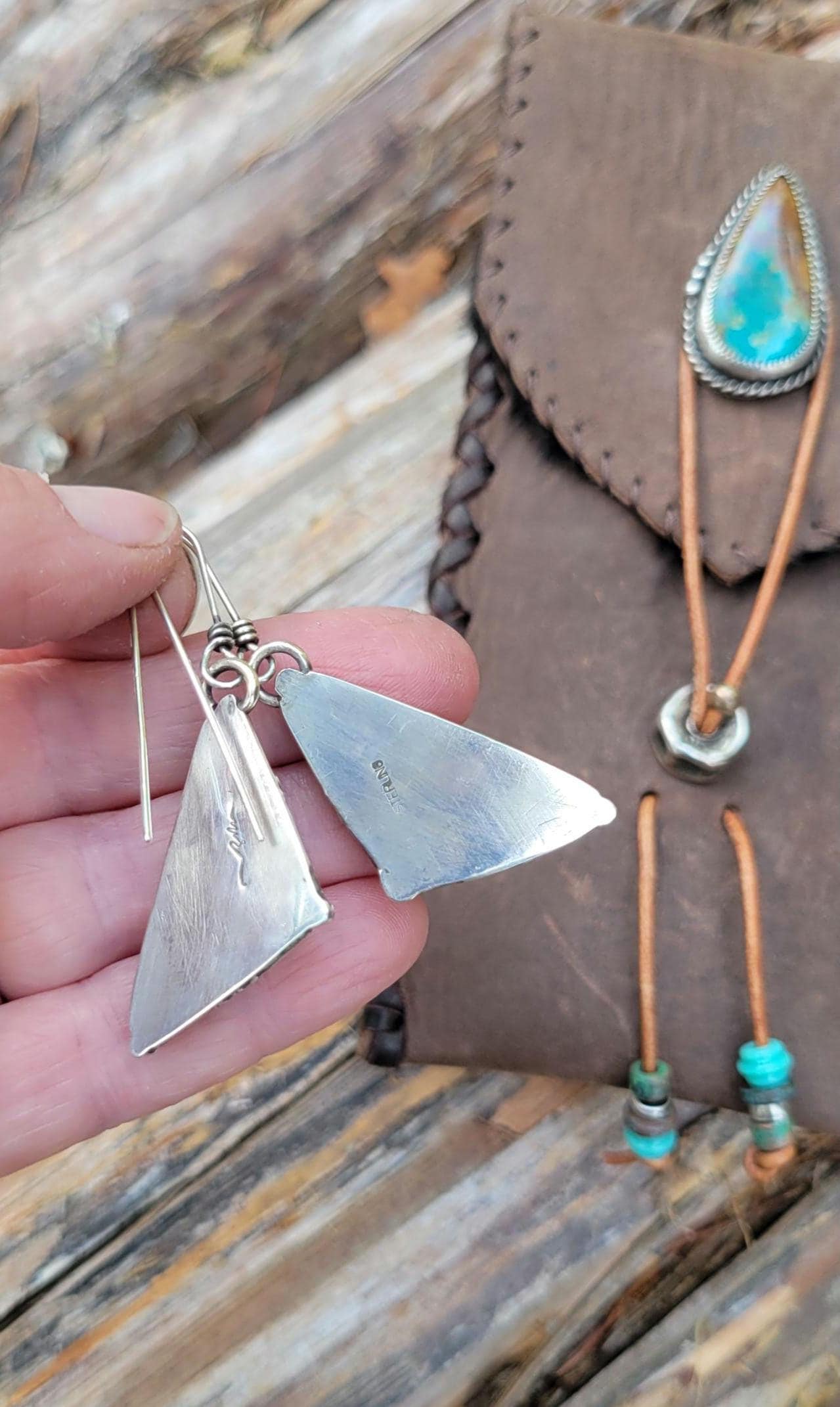 Silver triangle dangle earrings