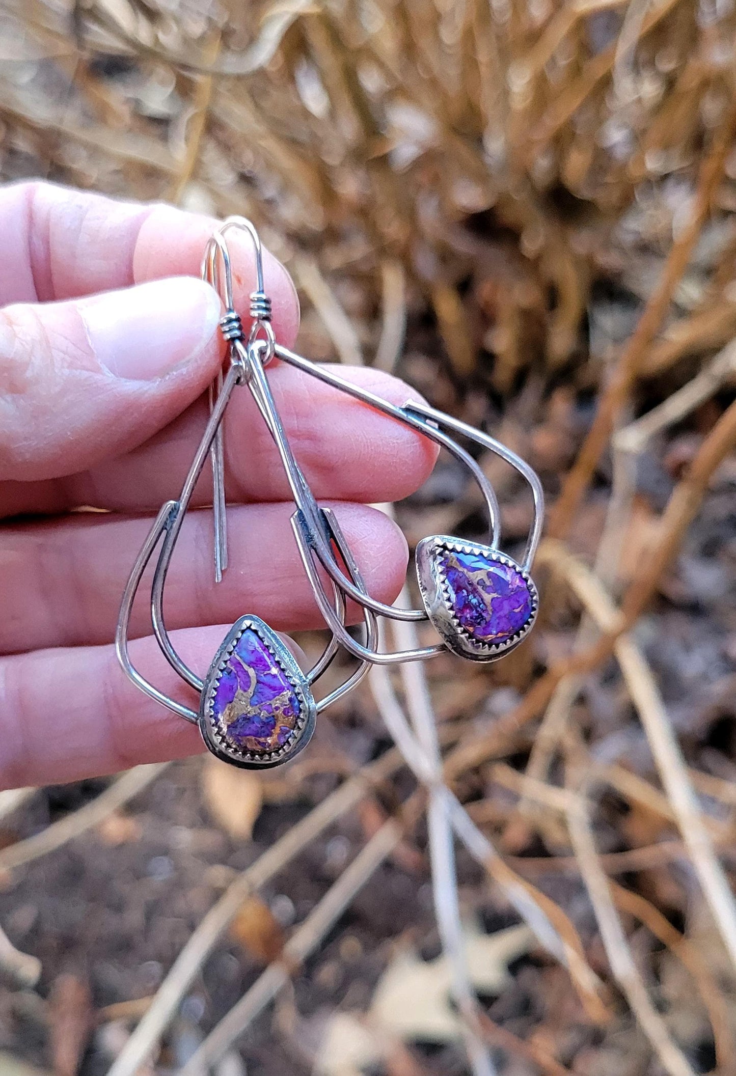 Mohave Hoop Earrings - handmade, purple Mohave turquoise from Kingman Mine, sterling silver hoops, teardrop, lightweight, beautiful gift
