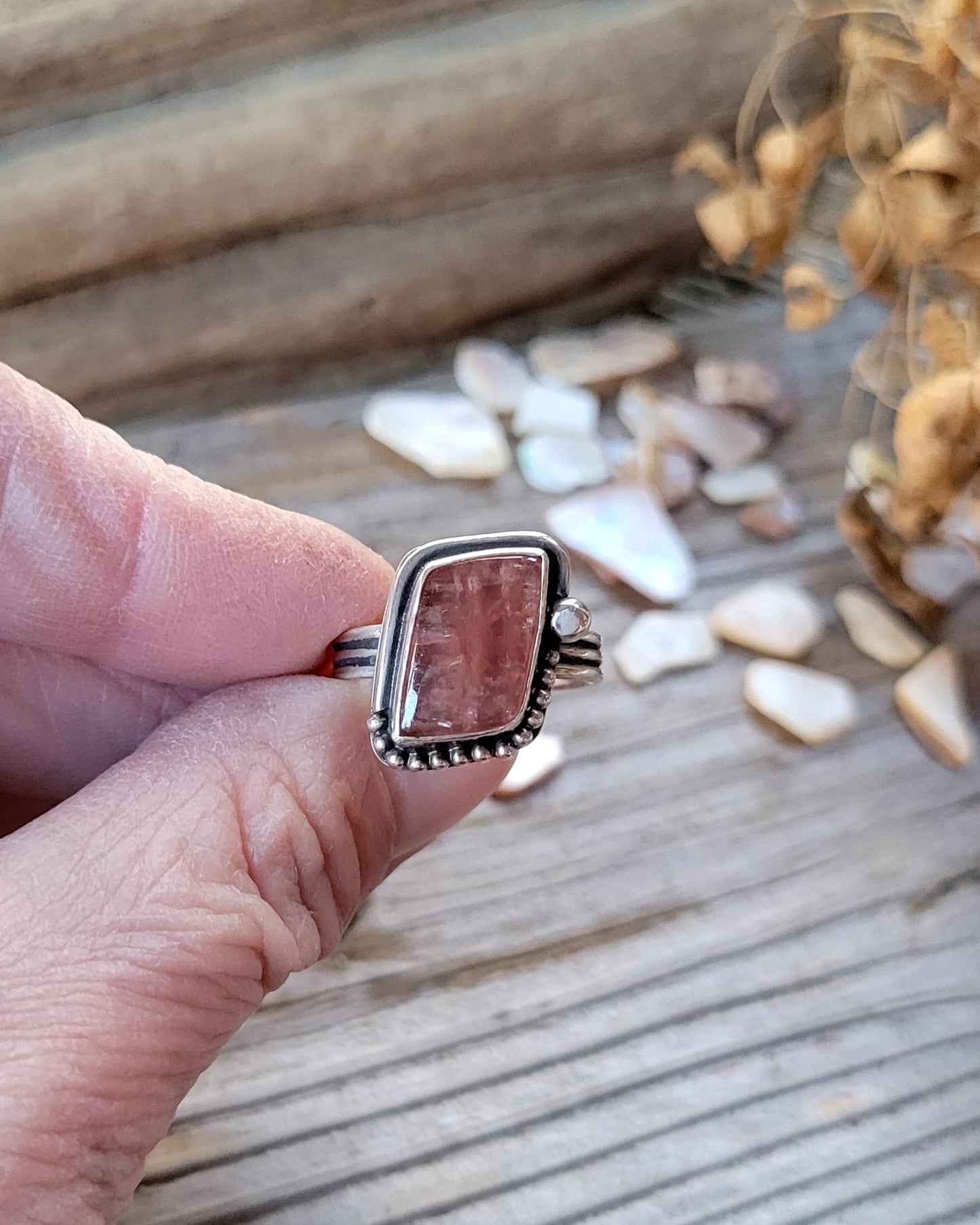 Pink Rhodochrosite Silver Ring | Size 7 USA | Sterling Silver, Handmade, Dainty Ring, Beautiful Gift