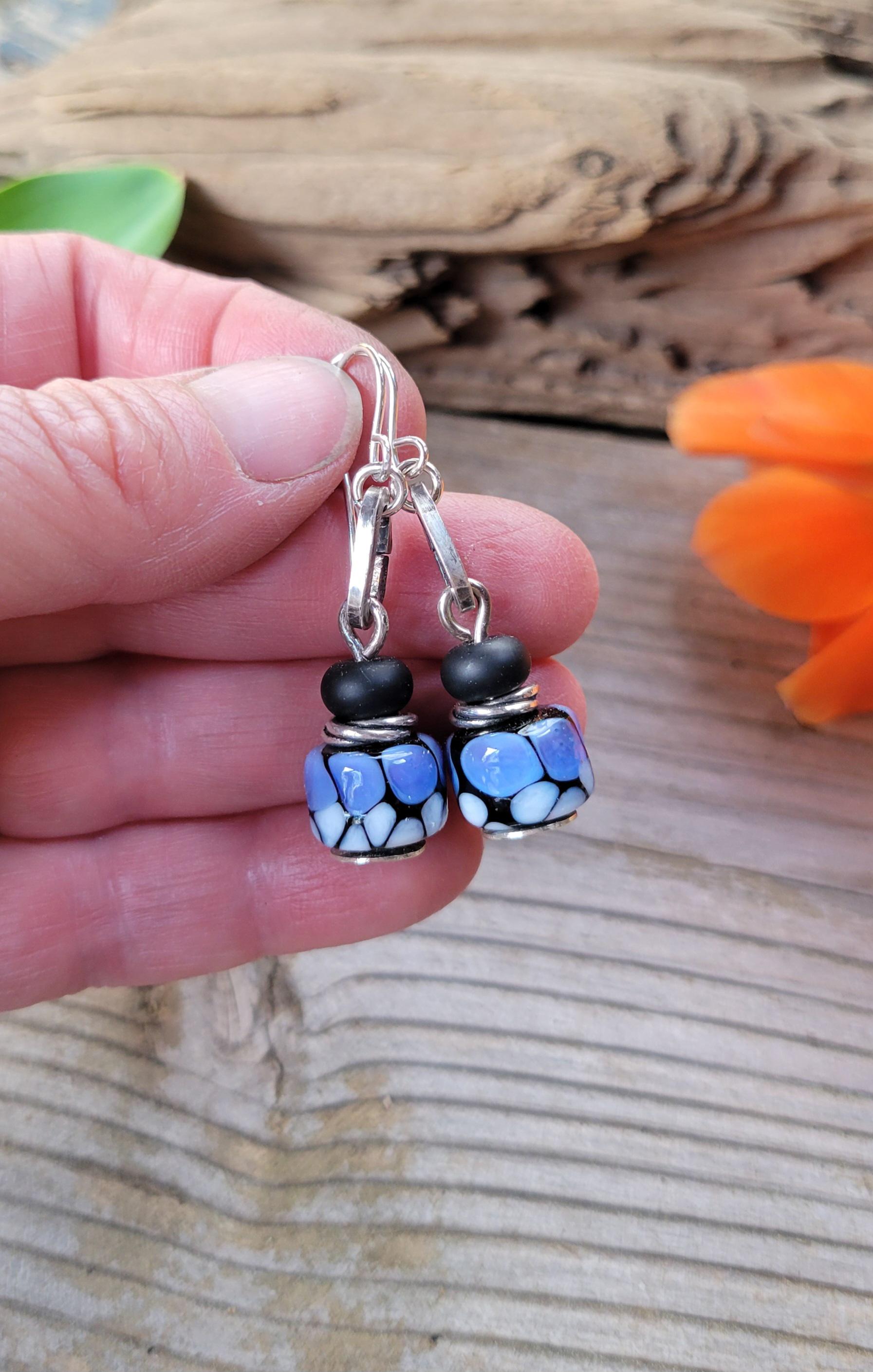 Purple Monarch Butterfly Artisan Glass earrings - handmade glass, handformed sterling silver, violet, periwinkle,black, beautiful gift