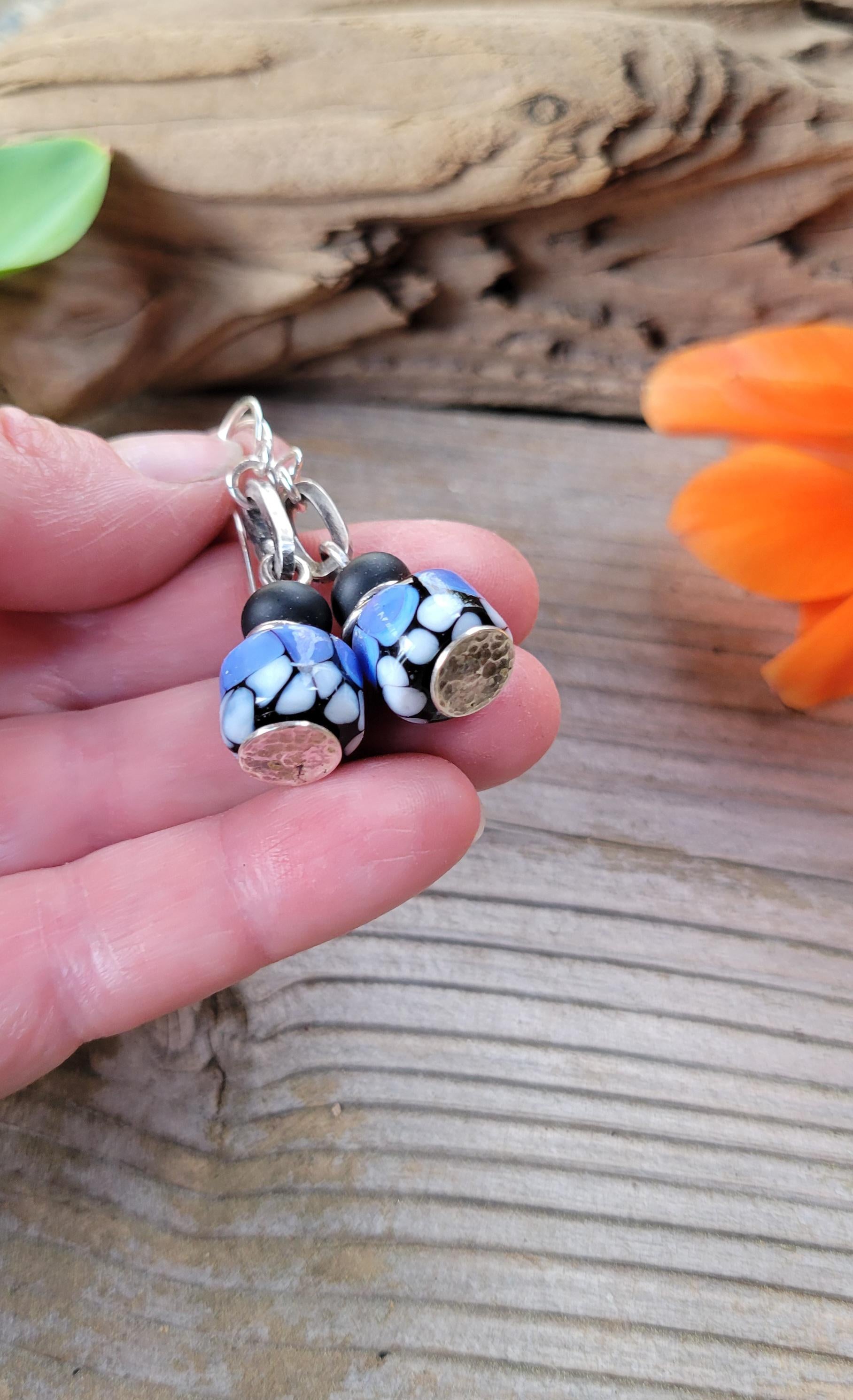Purple Monarch Butterfly Artisan Glass earrings - handmade glass, handformed sterling silver, violet, periwinkle,black, beautiful gift