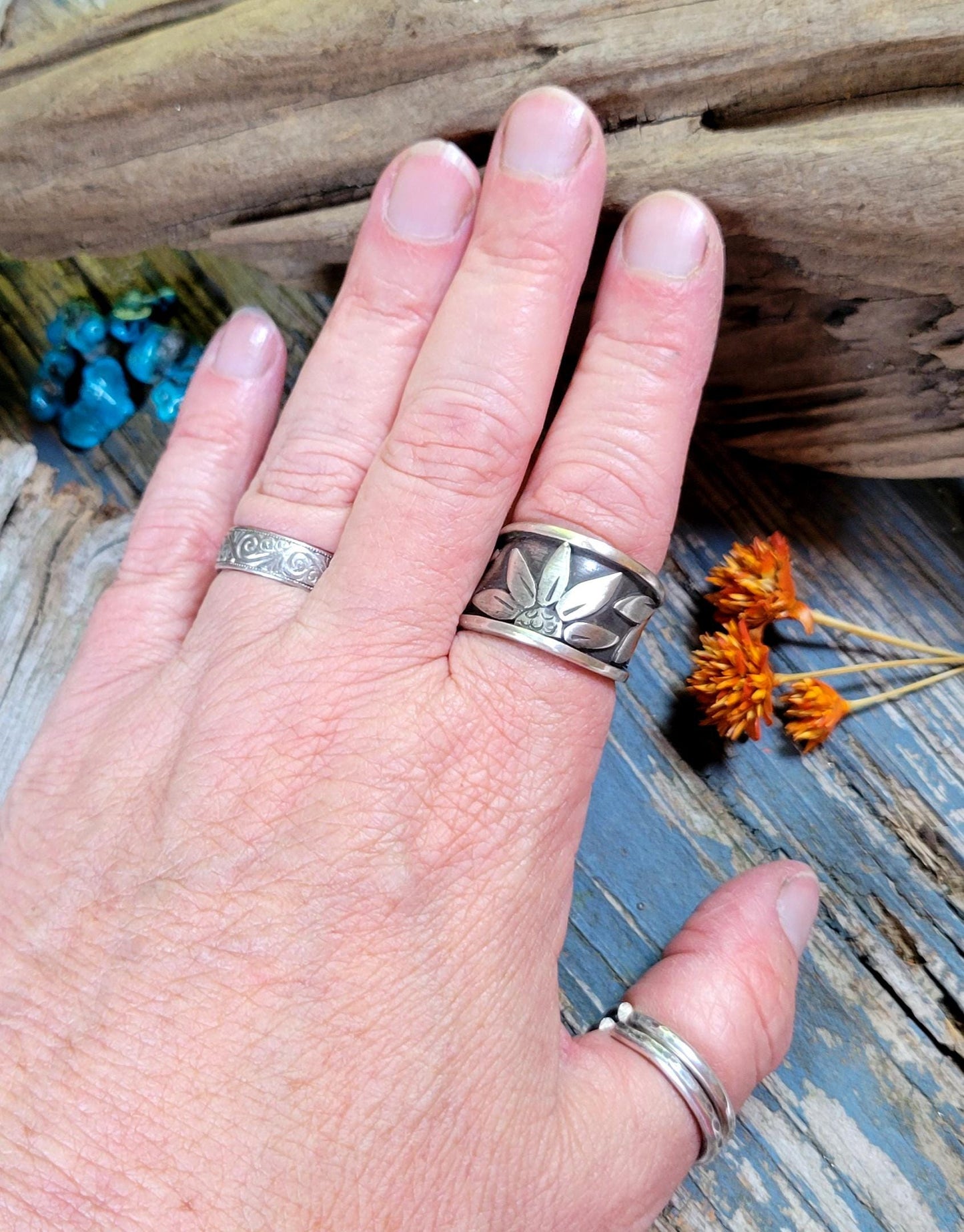 Sterling Silver Sunflower Wrap Ring - handmade, hand crafted, 100% fabricated by hand, unique statement ring, beautiful gift, Size 8.25 USA