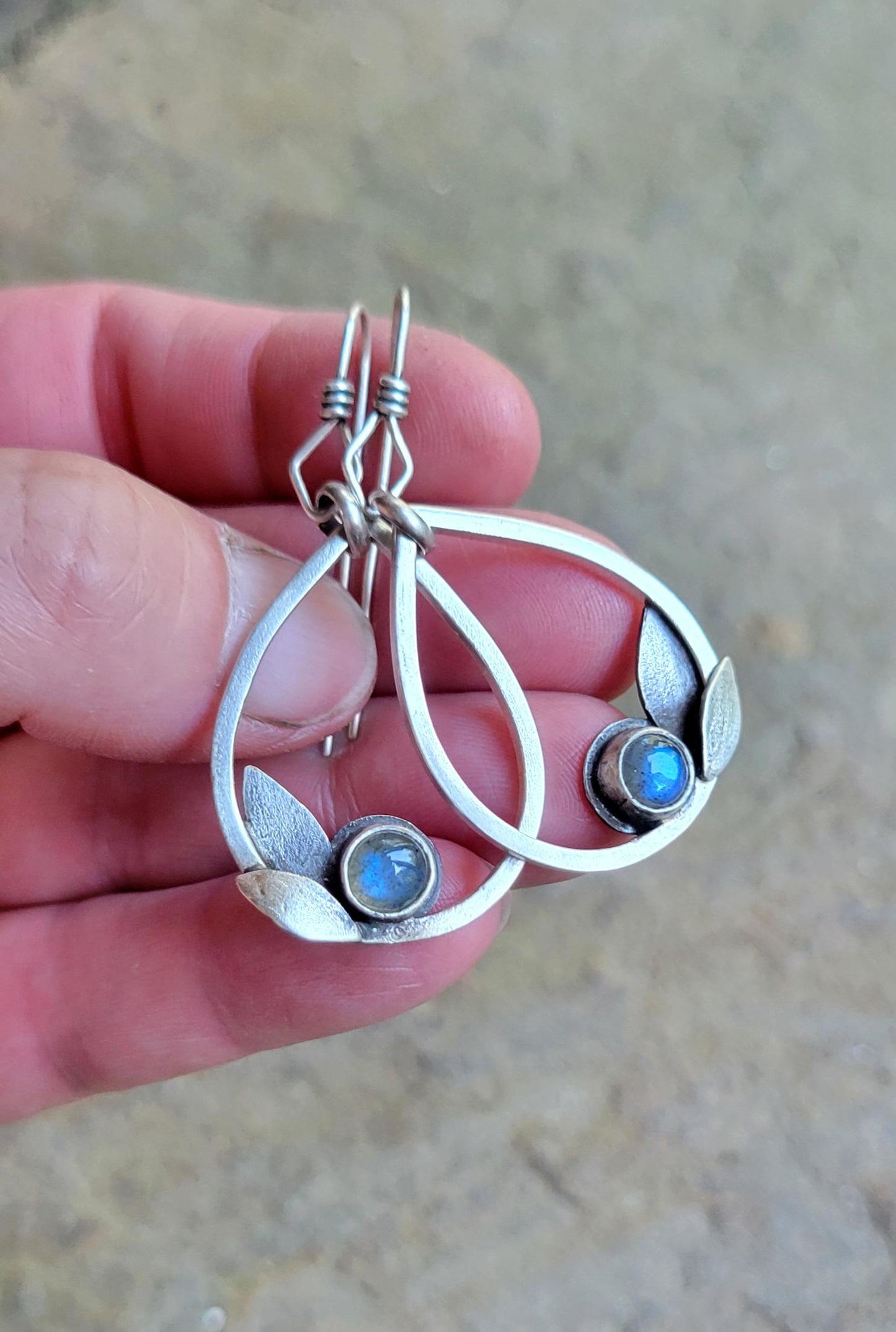 Labradorite Sterling Silver Leaf Earrings - handmade, hand crafted, teardrop, leaf, leaves, natural gemstone, lightweight, beautiful gift