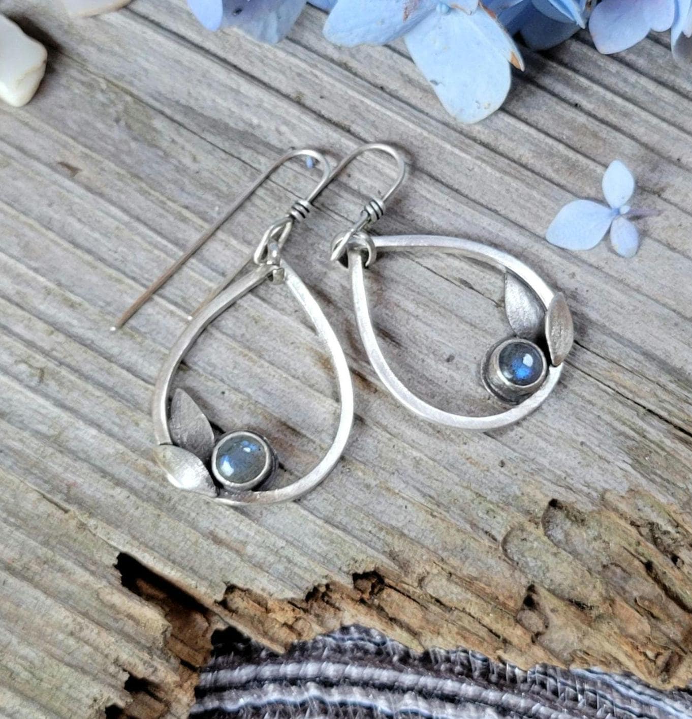 Labradorite Sterling Silver Leaf Earrings - handmade, hand crafted, teardrop, leaf, leaves, natural gemstone, lightweight, beautiful gift