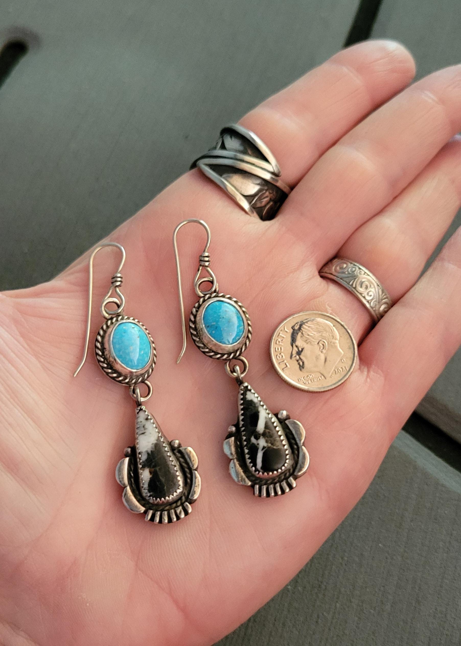 White Buffalo Lone Mountain Blue Turquoise Silver Dangles - sterling silver earrings, handmade, hand crafted, southwestern, beautiful gift