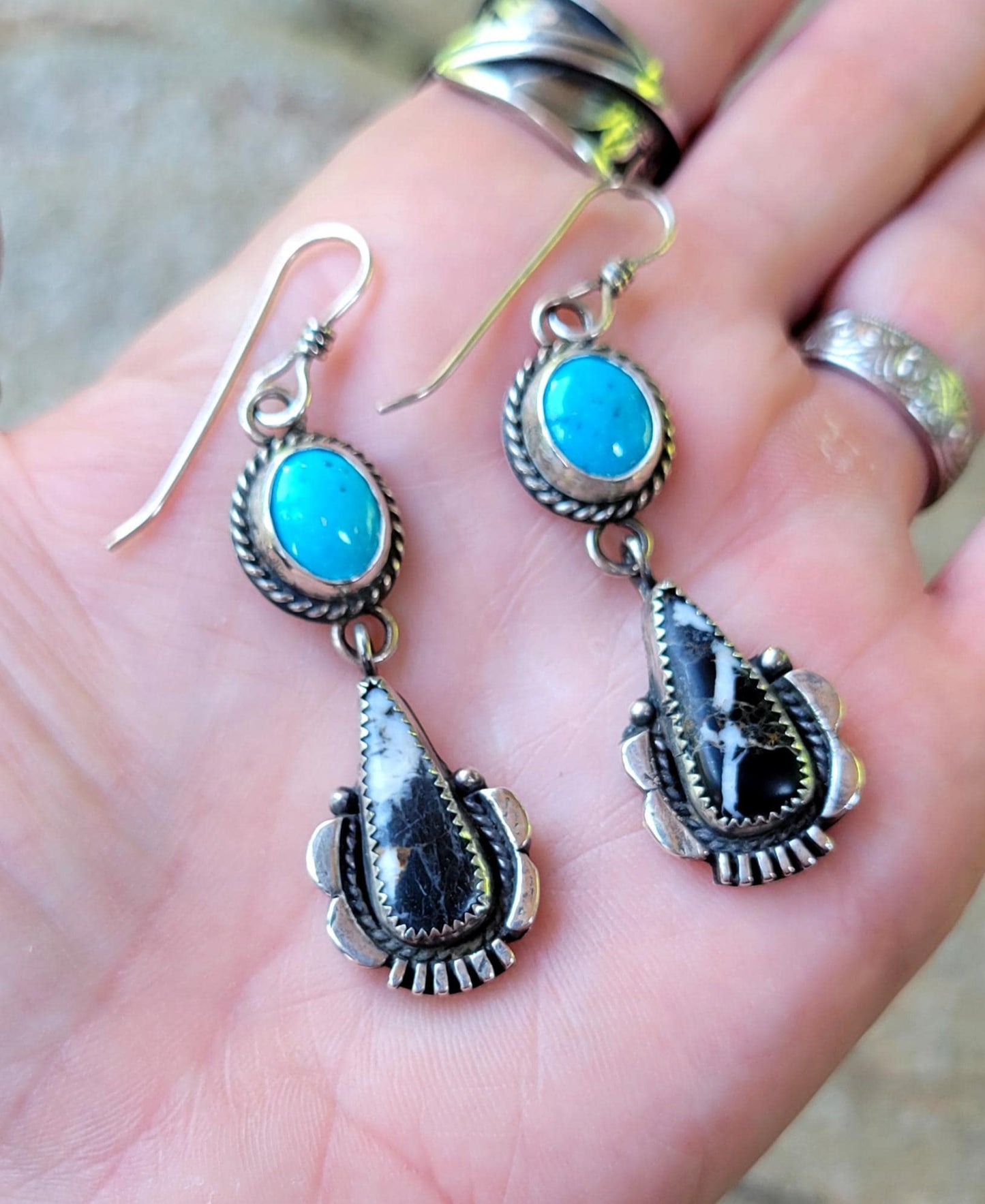 White Buffalo Lone Mountain Blue Turquoise Silver Dangles - sterling silver earrings, handmade, hand crafted, southwestern, beautiful gift