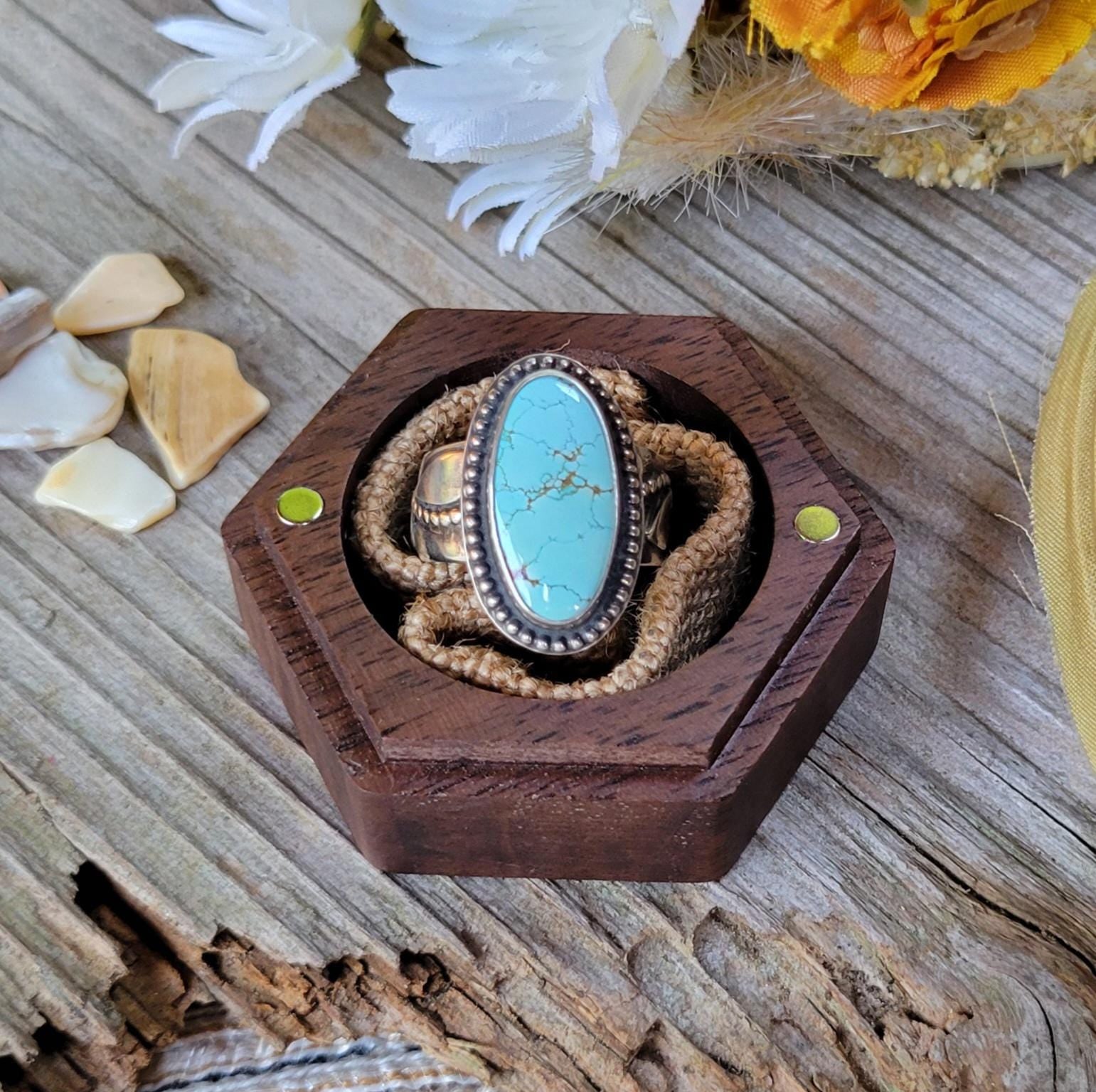 Turquoise Ring - sterling silver, blue, Golden Hills, handmade, 100% fabricated by hand, vine ring shank, leaves, beautiful gift, Size 7 USA