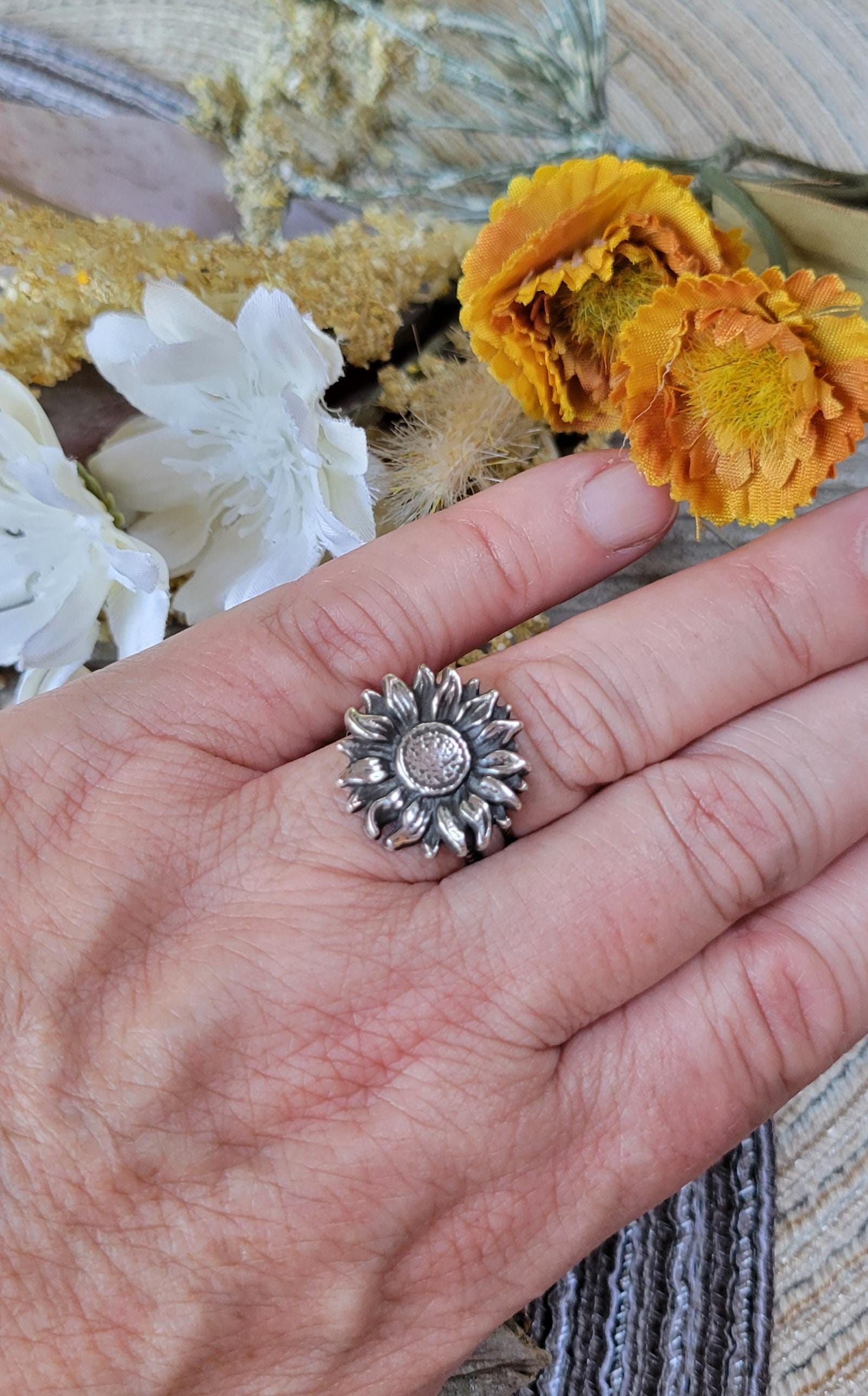 Sterling Silver Sunflower Cast Ring - handmade, hand crafted, beautiful gift, Size 6.75 USA