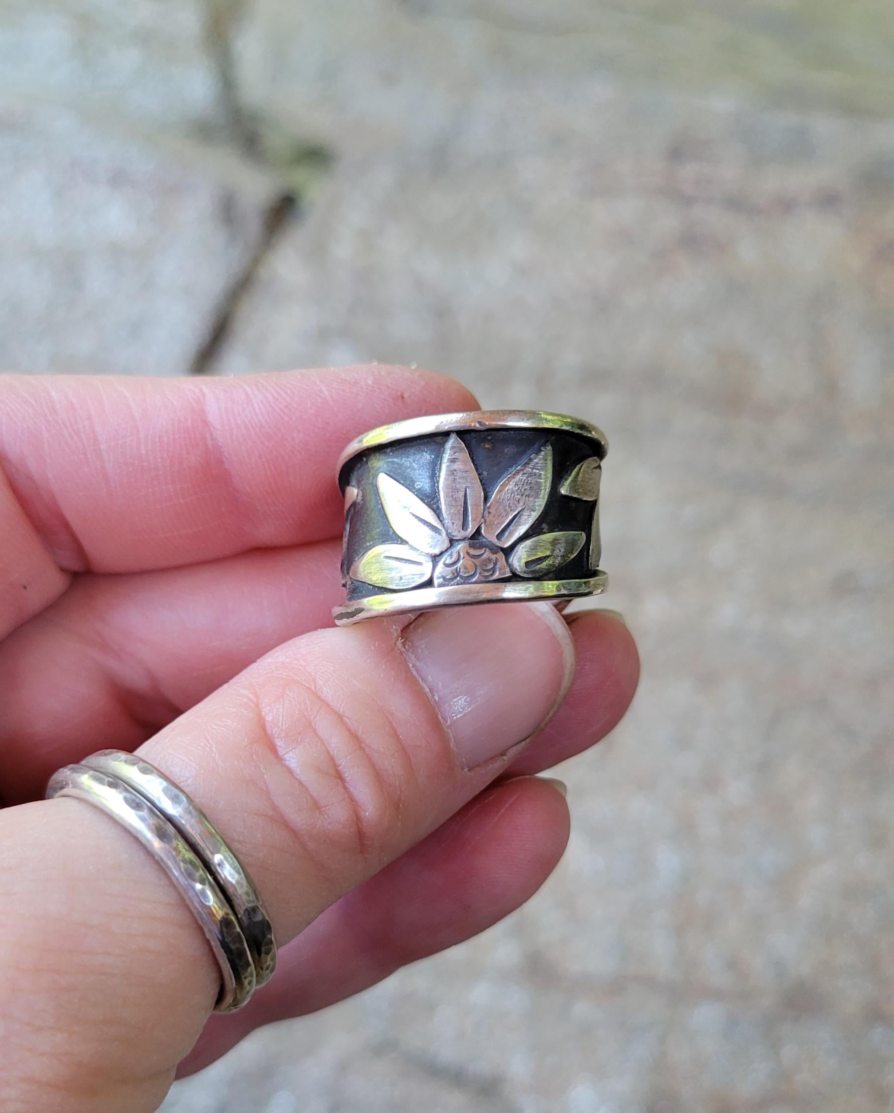 Sterling Silver Sunflower Wrap Ring - handmade, hand crafted, 100% fabricated by hand, unique statement ring, beautiful gift, Size 8.25 USA