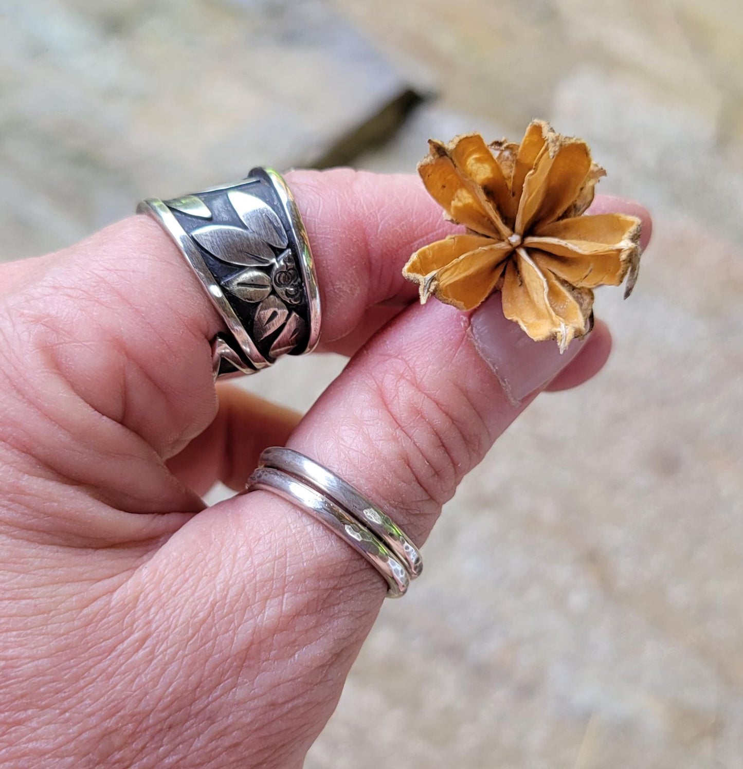 Sterling Silver Sunflower Wrap Ring - handmade, hand crafted, 100% fabricated by hand, unique statement ring, beautiful gift, Size 8.25 USA