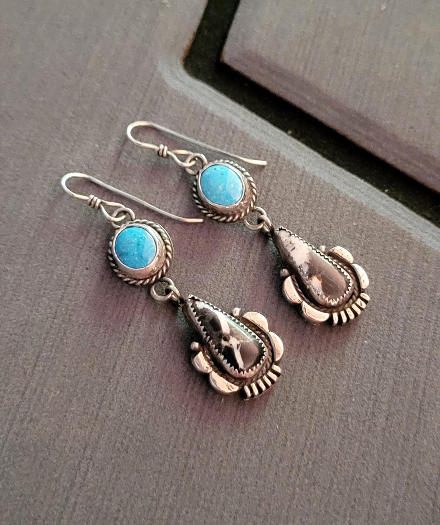 White Buffalo Lone Mountain Blue Turquoise Silver Dangles - sterling silver earrings, handmade, hand crafted, southwestern, beautiful gift