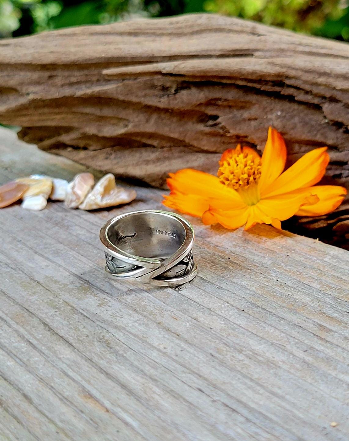 Sterling Silver Sunflower Wrap Ring - handmade, hand crafted, 100% fabricated by hand, unique statement ring, beautiful gift, Size 7.5 USA