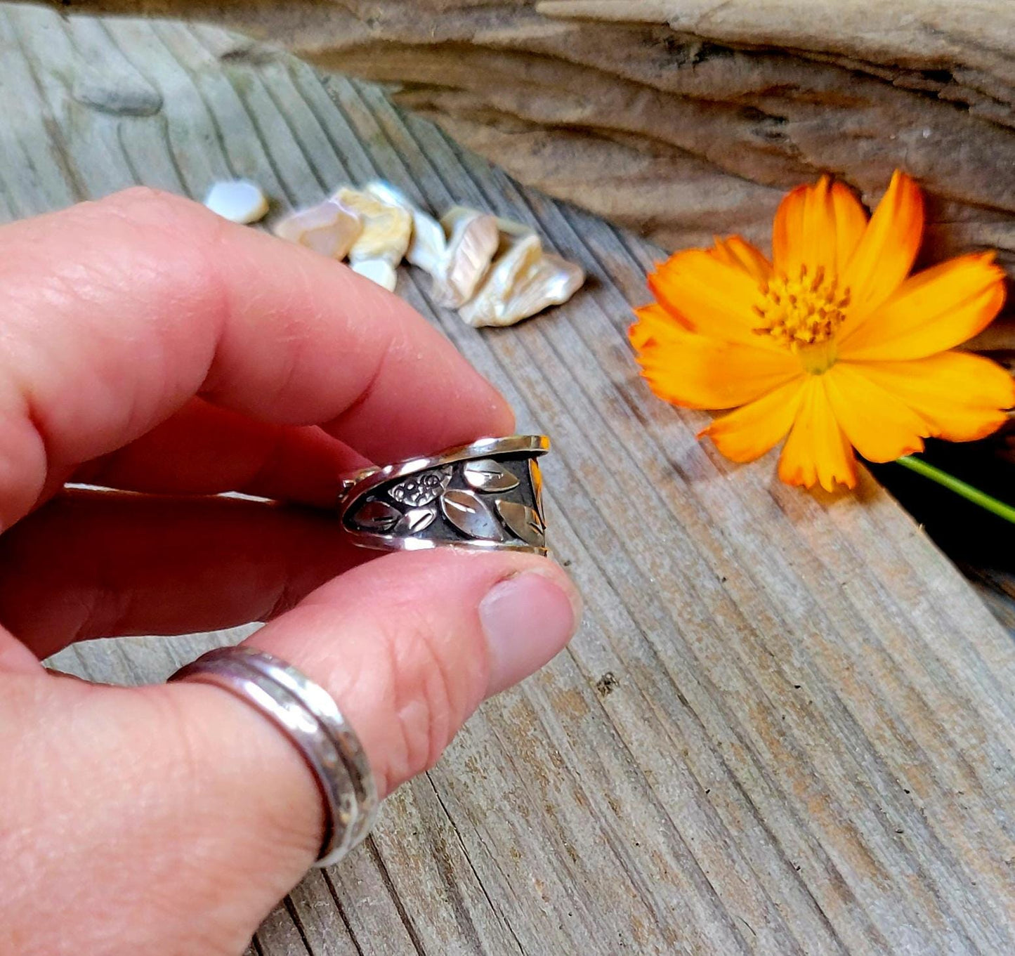 Sterling Silver Sunflower Wrap Ring - handmade, hand crafted, 100% fabricated by hand, unique statement ring, beautiful gift, Size 7.5 USA