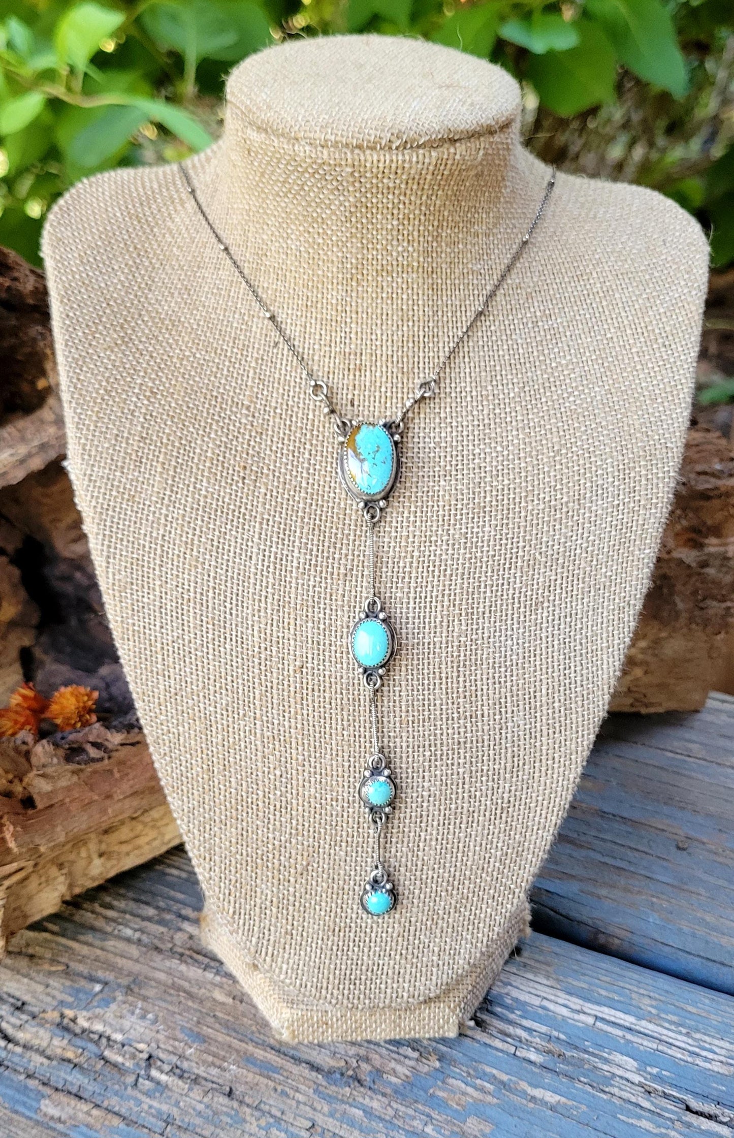 Royston Turquoise Lariat Necklace - handmade, sterling silver, natural blue stone, Southwestern, Native American inspired, beautiful gift