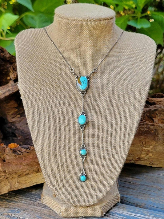 Royston Turquoise Lariat Necklace - handmade, sterling silver, natural blue stone, Southwestern, Native American inspired, beautiful gift