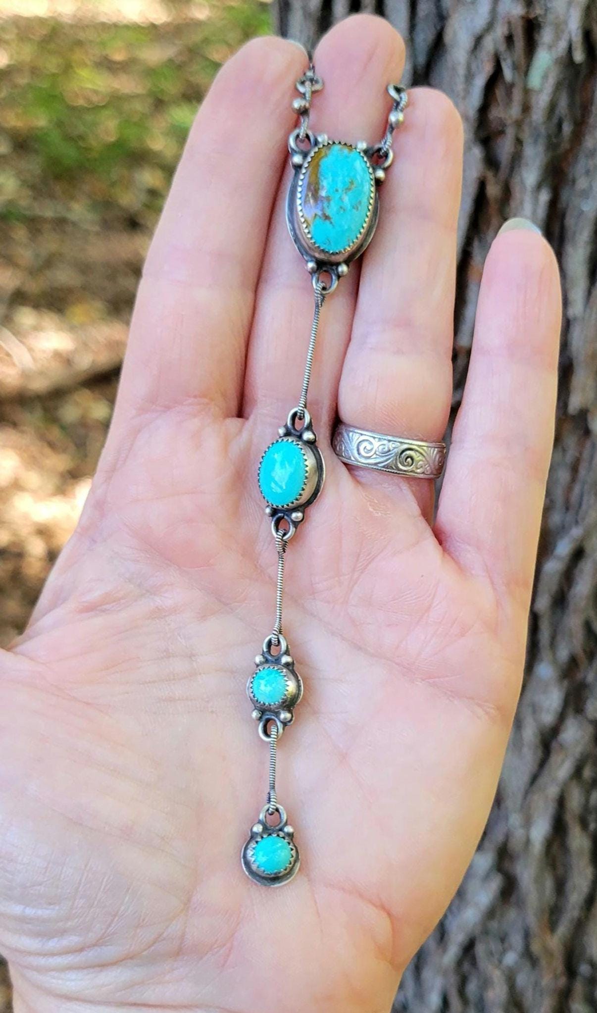 Royston Turquoise Lariat Necklace - handmade, sterling silver, natural blue stone, Southwestern, Native American inspired, beautiful gift