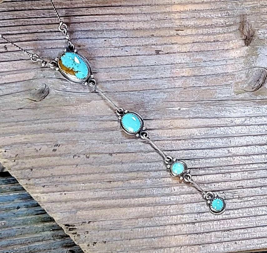 Royston Turquoise Lariat Necklace - handmade, sterling silver, natural blue stone, Southwestern, Native American inspired, beautiful gift