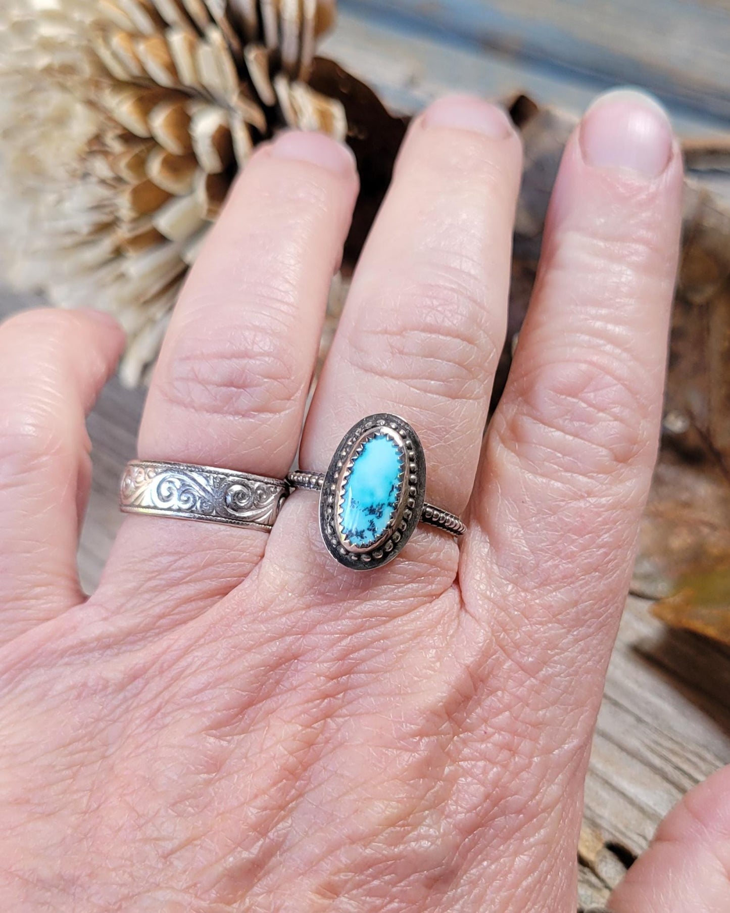 Gem-grade Blue Moon Turquoise Ring - handmade sterling silver, light blue natural stone, dainty, small, Size 7.5 USA