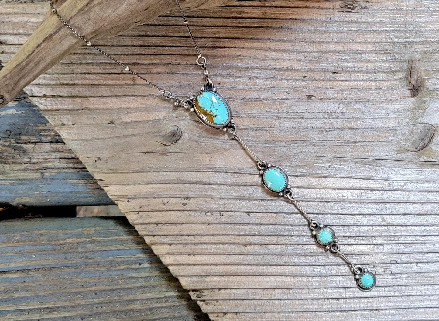 Royston Turquoise Lariat Necklace - handmade, sterling silver, natural blue stone, Southwestern, Native American inspired, beautiful gift