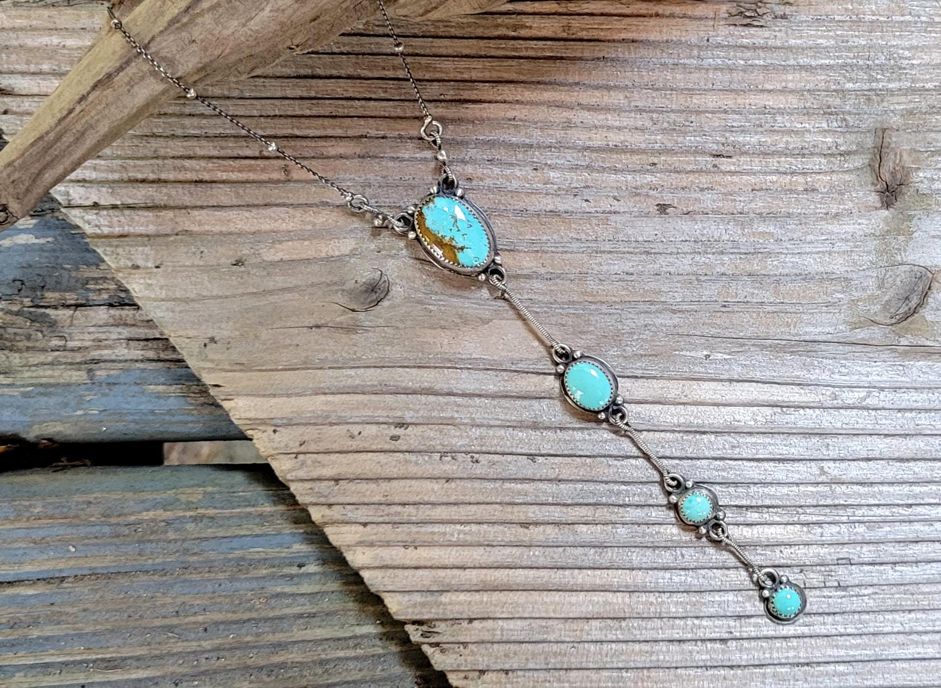 Royston Turquoise Lariat Necklace - handmade, sterling silver, natural blue stone, Southwestern, Native American inspired, beautiful gift