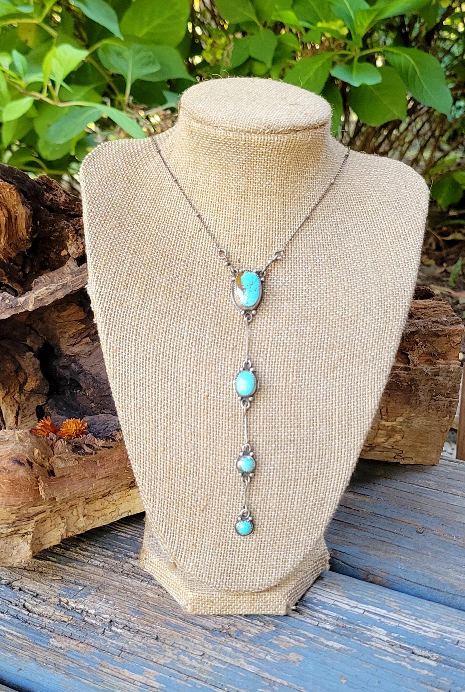 Royston Turquoise Lariat Necklace - handmade, sterling silver, natural blue stone, Southwestern, Native American inspired, beautiful gift