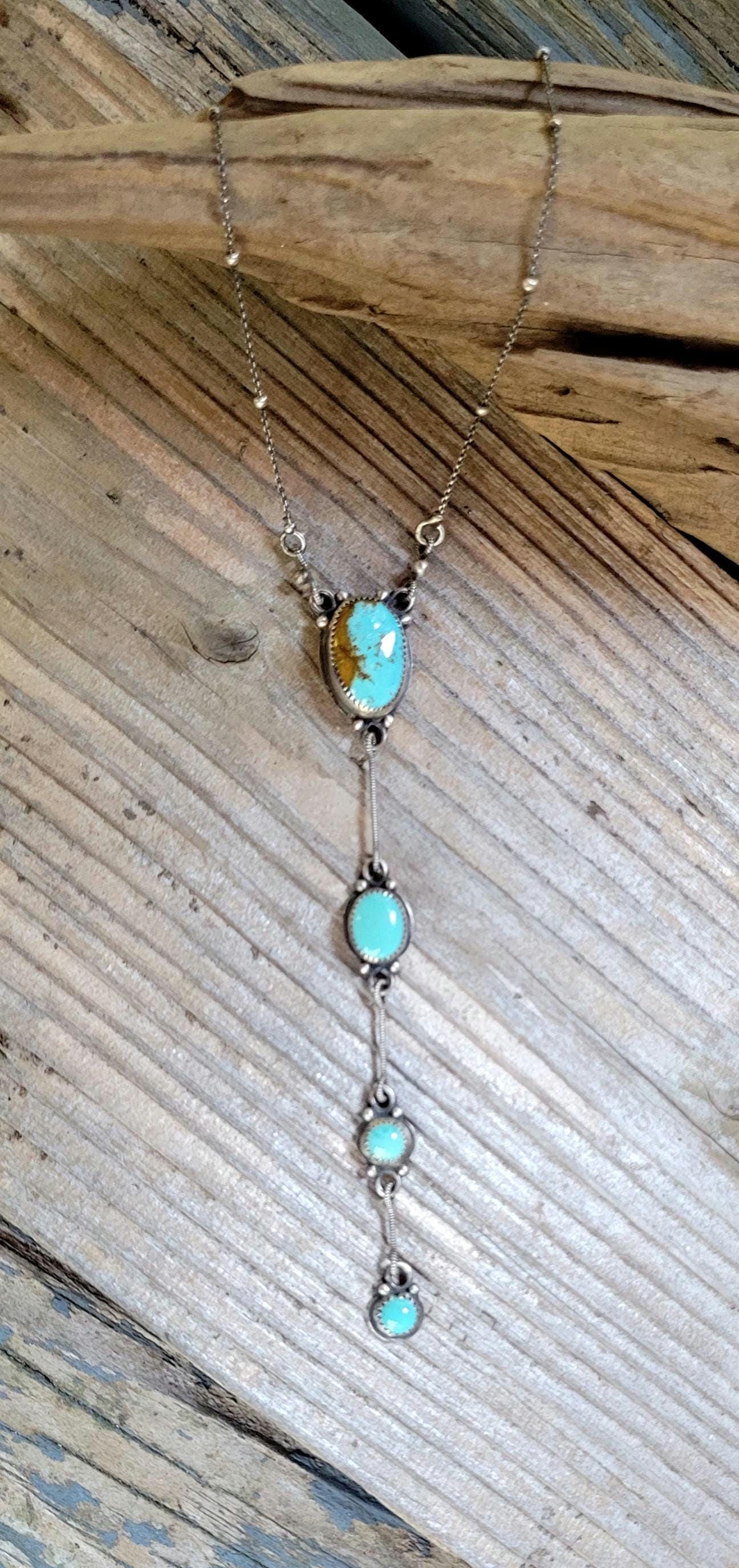 Royston Turquoise Lariat Necklace - handmade, sterling silver, natural blue stone, Southwestern, Native American inspired, beautiful gift