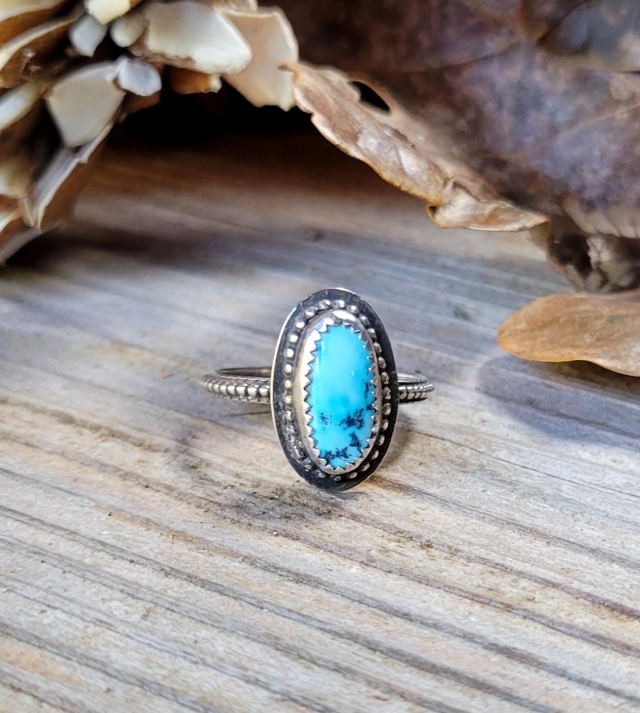 Gem-grade Blue Moon Turquoise Ring - handmade sterling silver, light blue natural stone, dainty, small, Size 7.5 USA