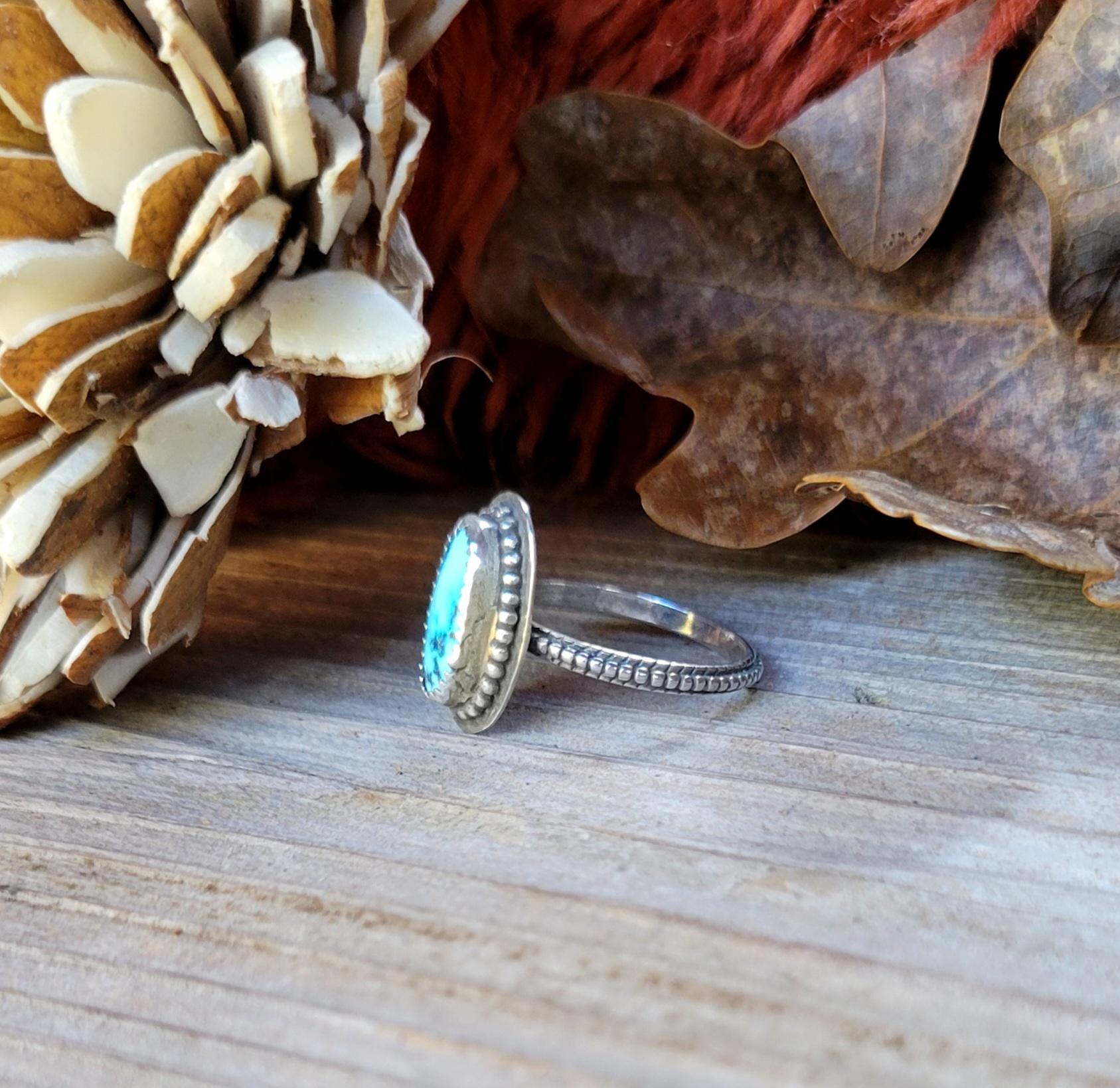 Gem-grade Blue Moon Turquoise Ring - handmade sterling silver, light blue natural stone, dainty, small, Size 7.5 USA