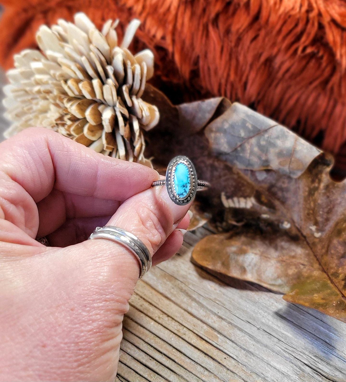 Gem-grade Blue Moon Turquoise Ring - handmade sterling silver, light blue natural stone, dainty, small, Size 7.5 USA